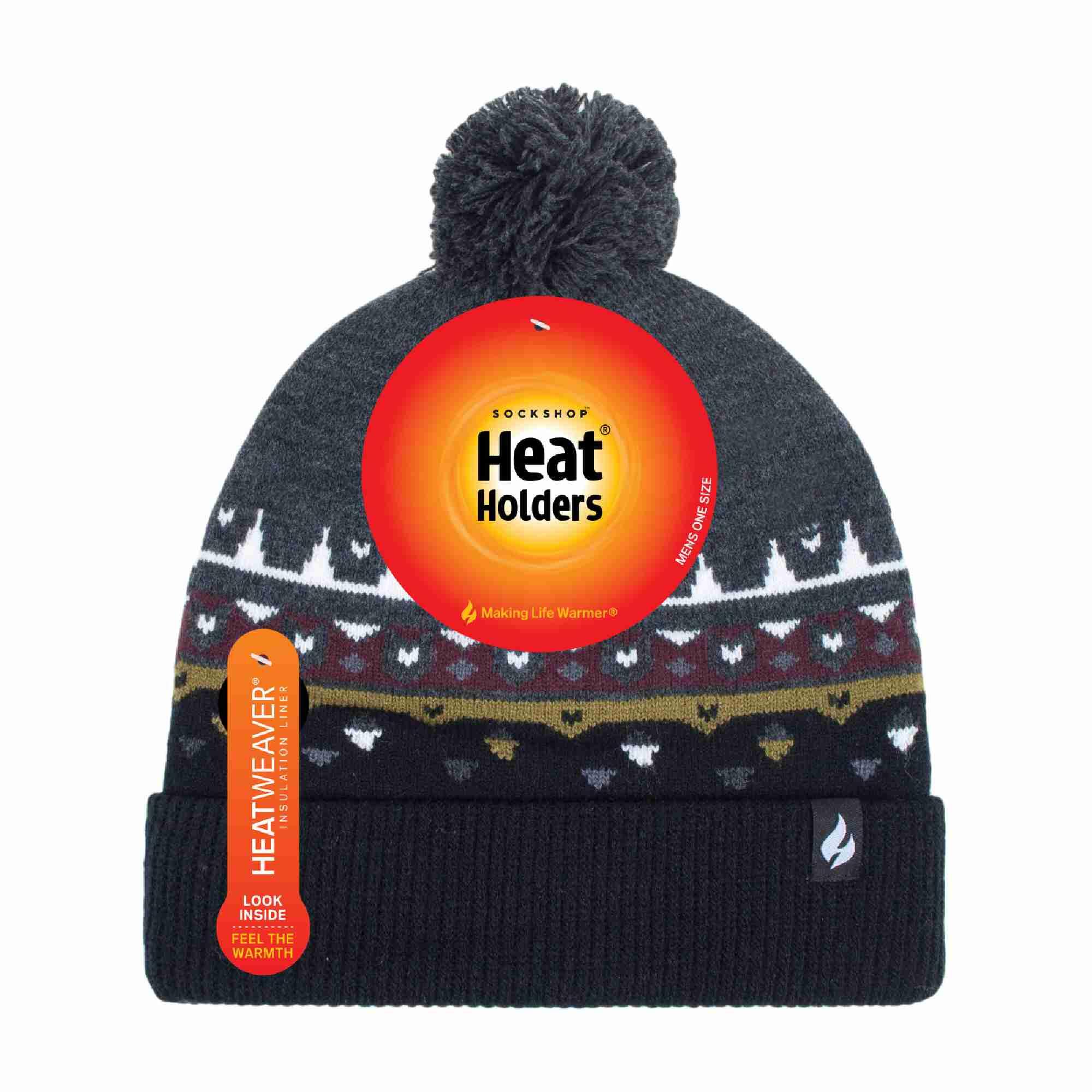 Mens Thin Knit Fleece Lined Pom Pom Hat | Patterned | For Winter 2/7