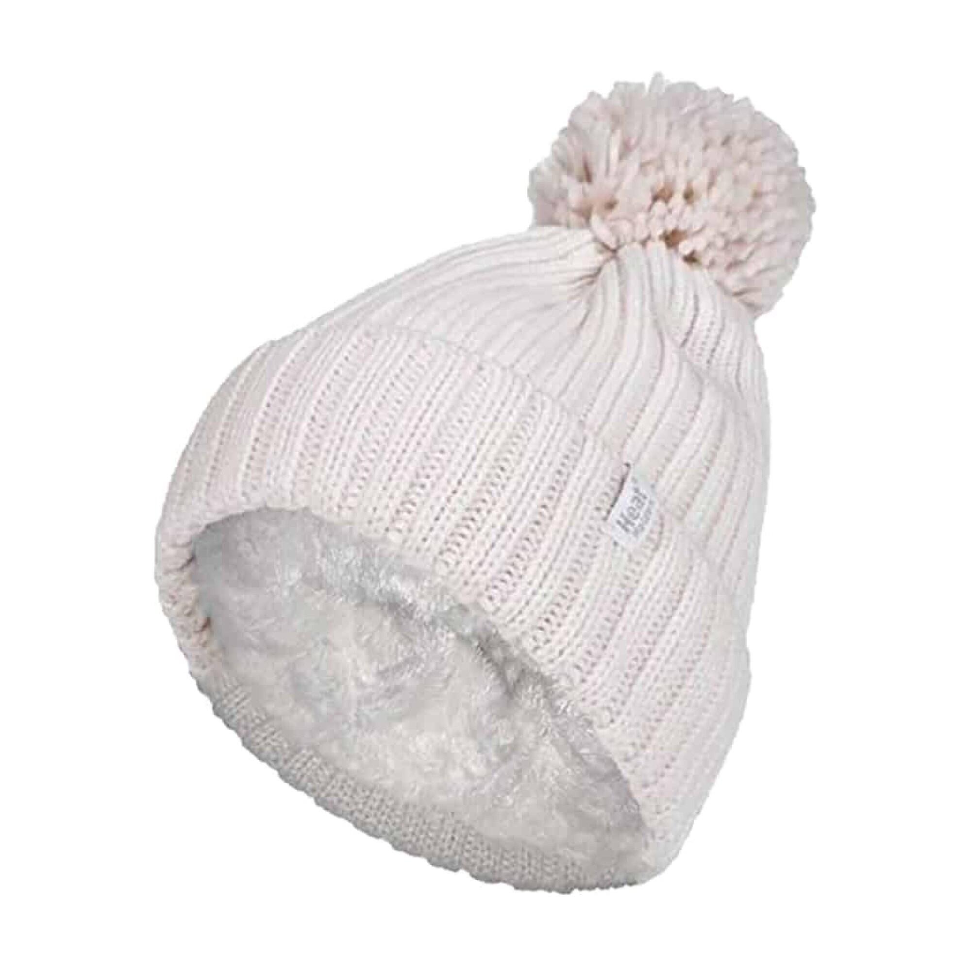 Ladies Ribbed Cuffed Thermal Insulated Winter Pom Pom Bobble Hat 1/4