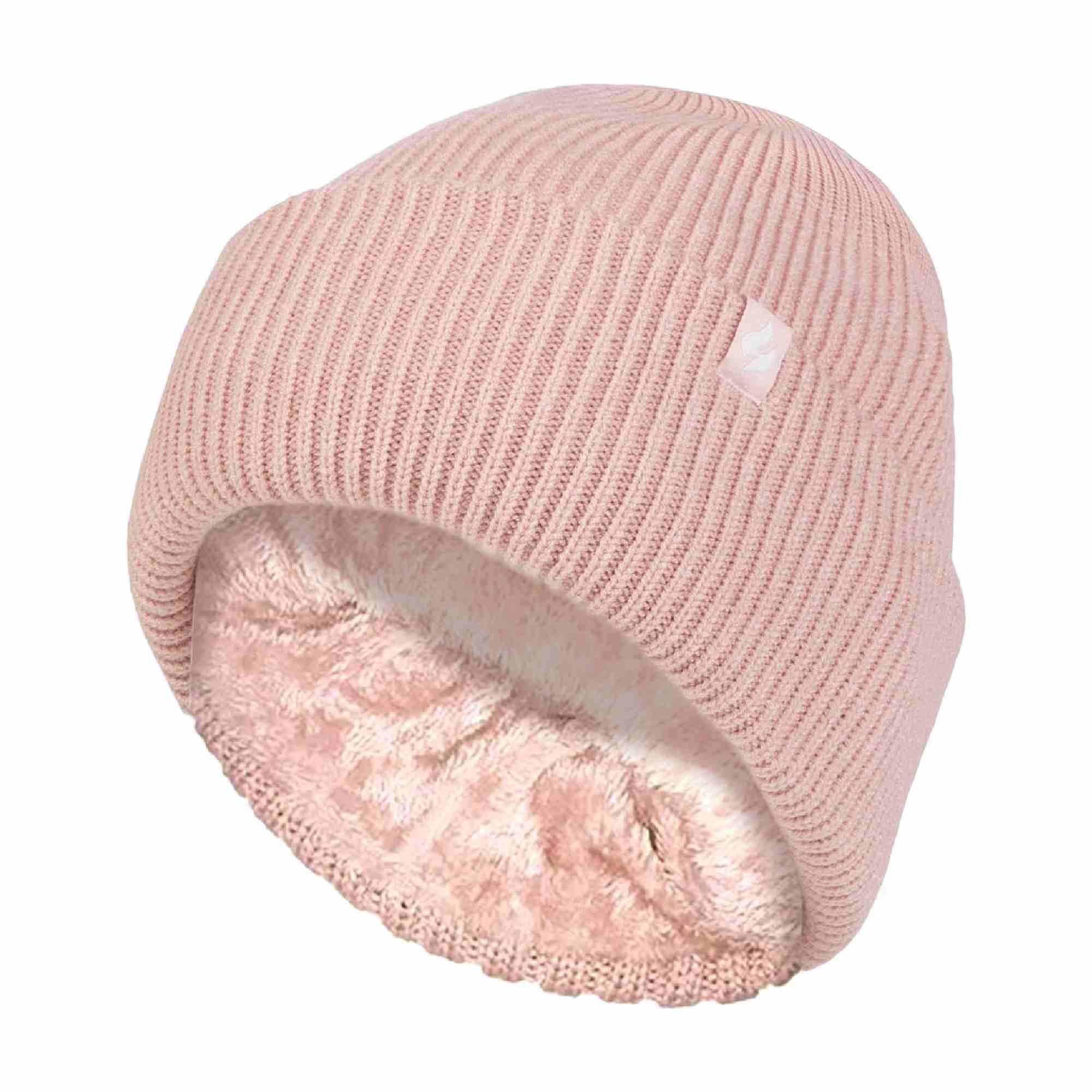 HEAT HOLDERS Ladies Fleece Lined Ribbed Thermal Turnover Hat for Winter