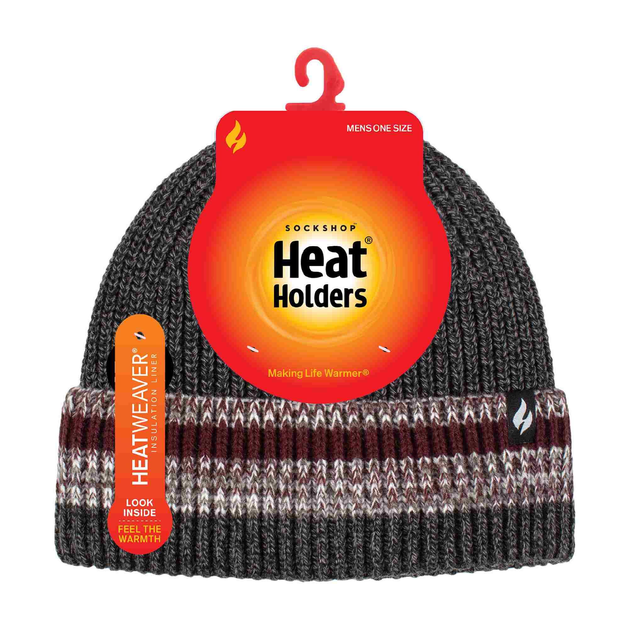 Mens Striped Turnover Cuff Knitted Thermal Beanie Hat for Winter 2/5