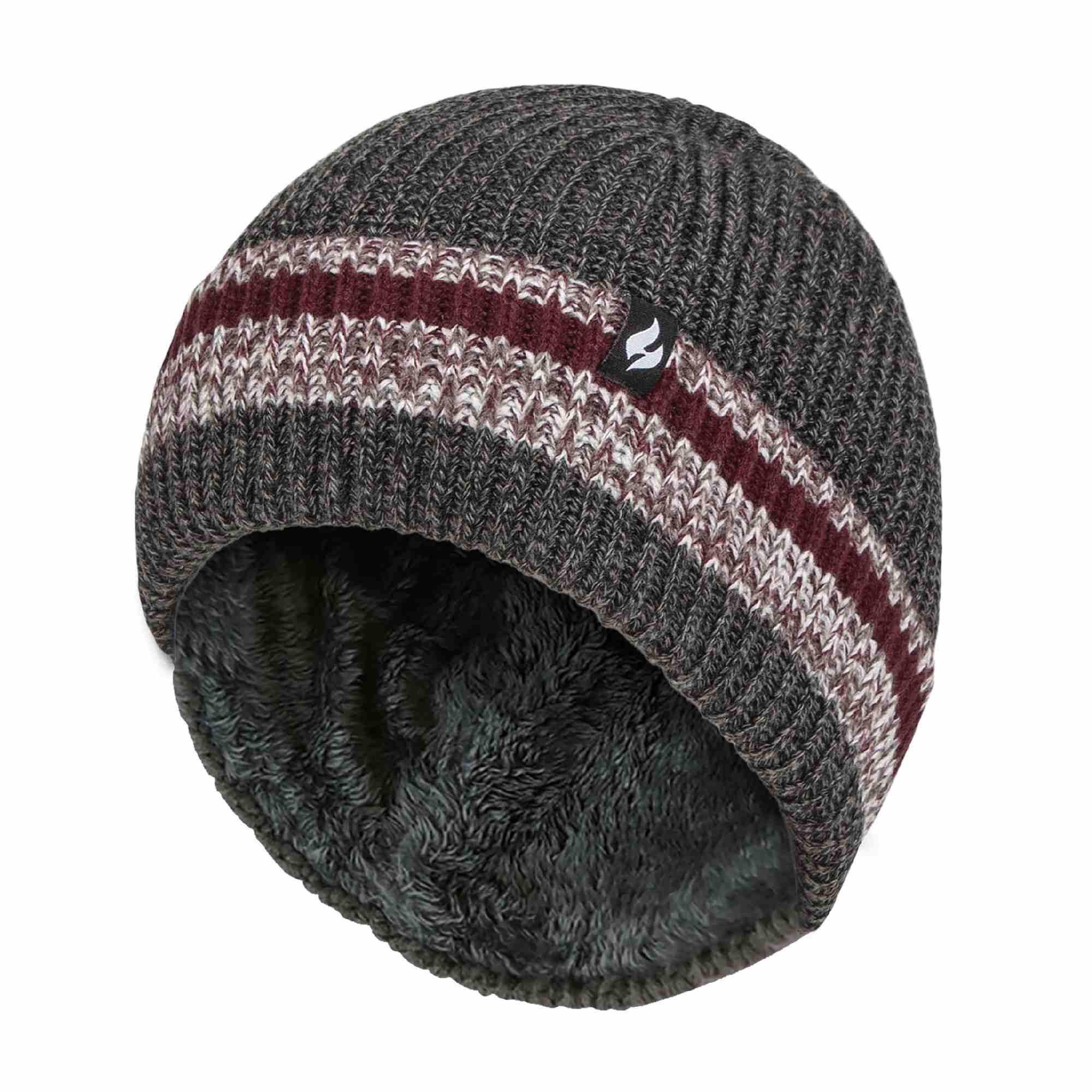 HEAT HOLDERS Mens Turnover Cuff Winter Knitted Striped Thermal Beanie