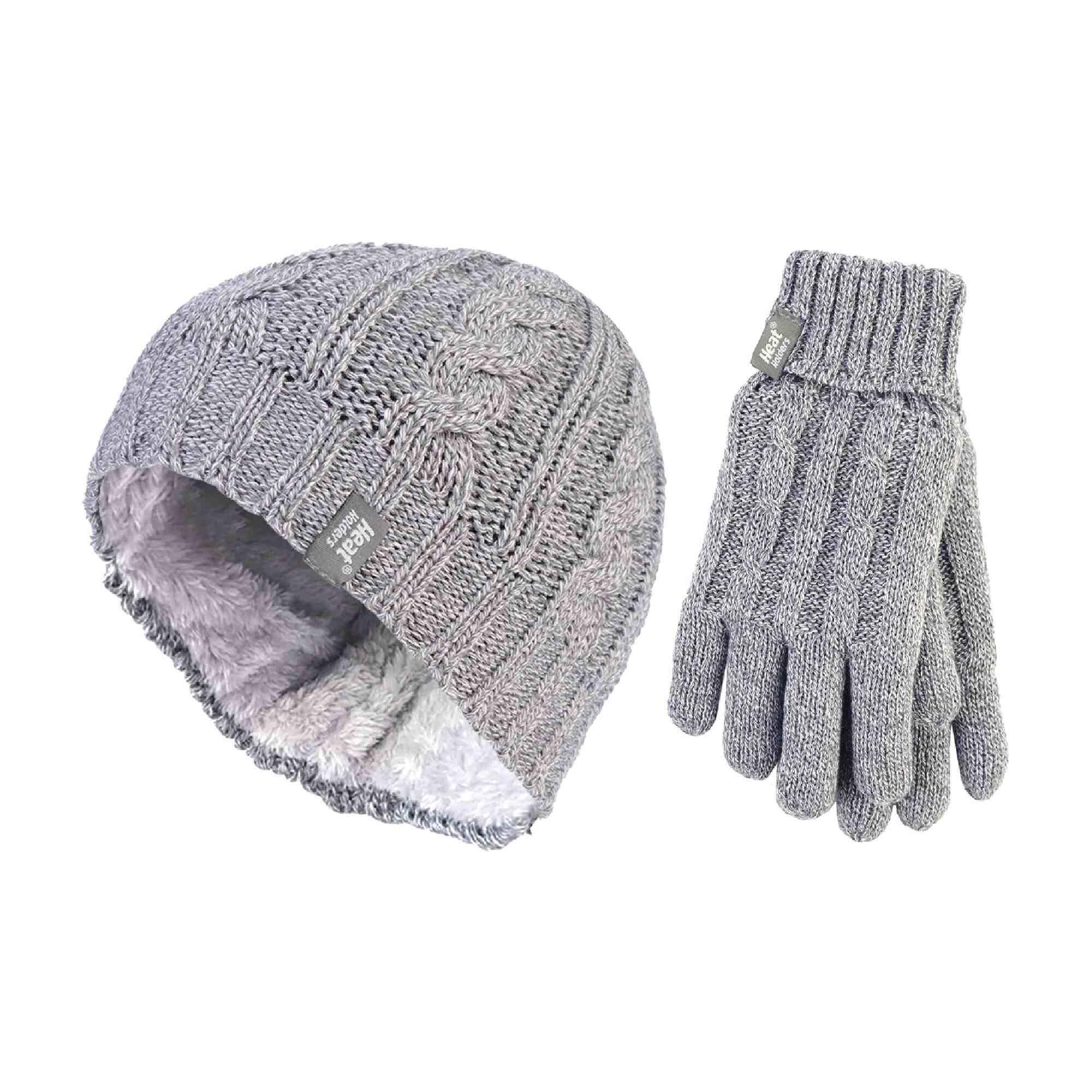 HEAT HOLDERS Ladies Fleece Lined Thermal Hat & Gloves Set for Winter