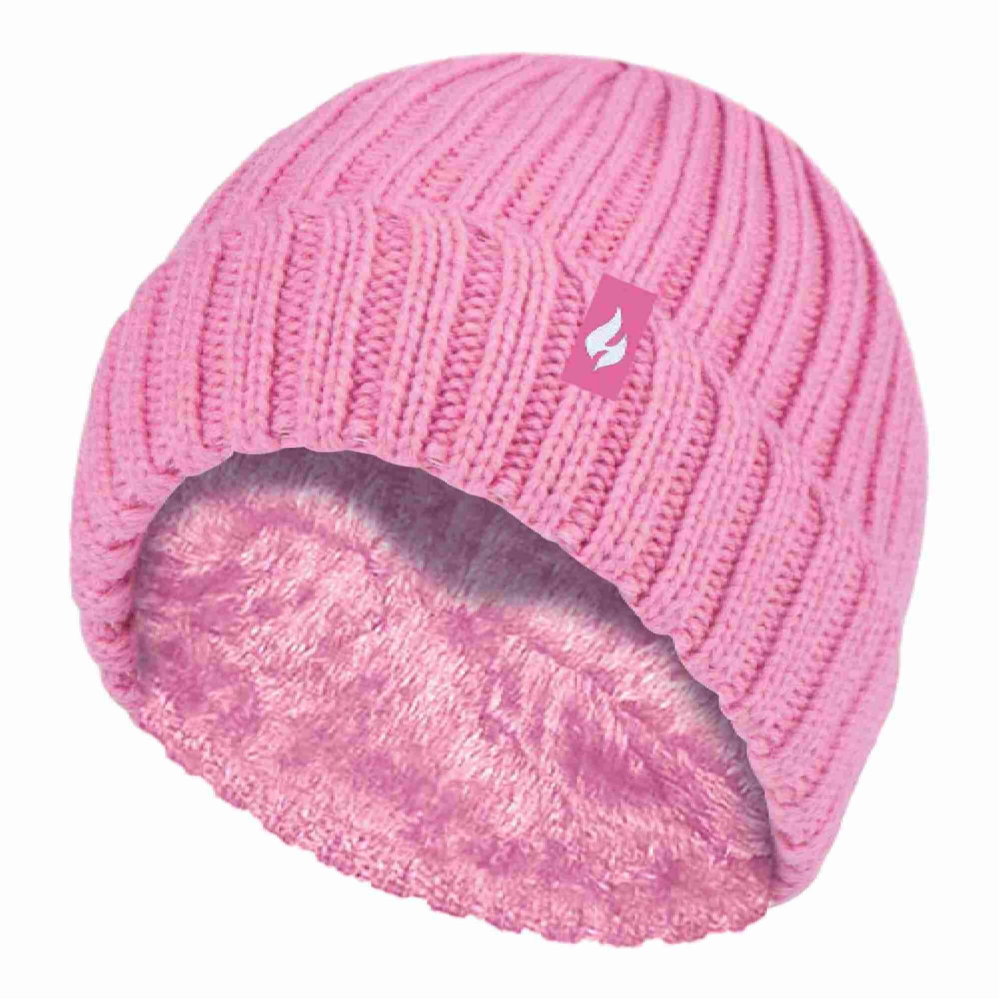 Girls Thick Chunky Ribbed Beanie Hat with Bobble for Winter 1/3