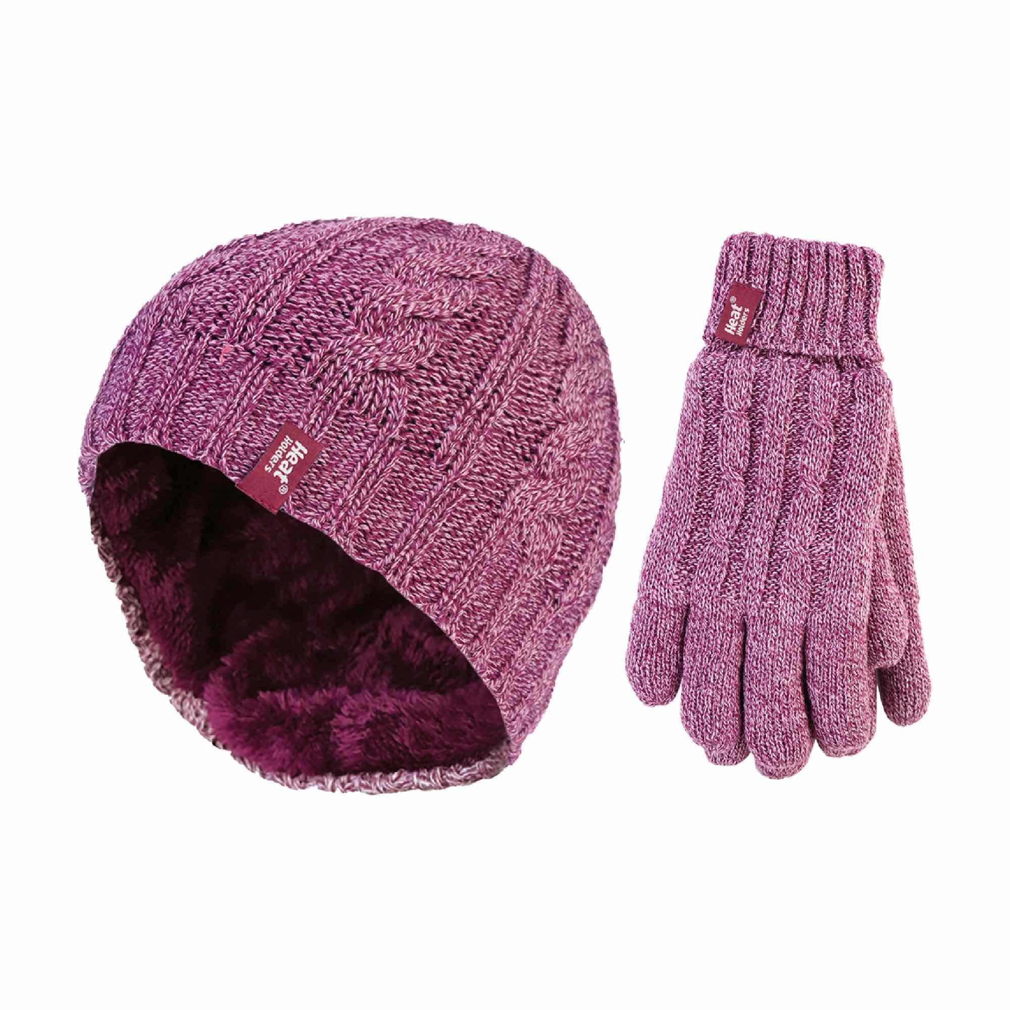 HEAT HOLDERS Ladies Fleece Lined Thermal Hat & Gloves Set for Winter