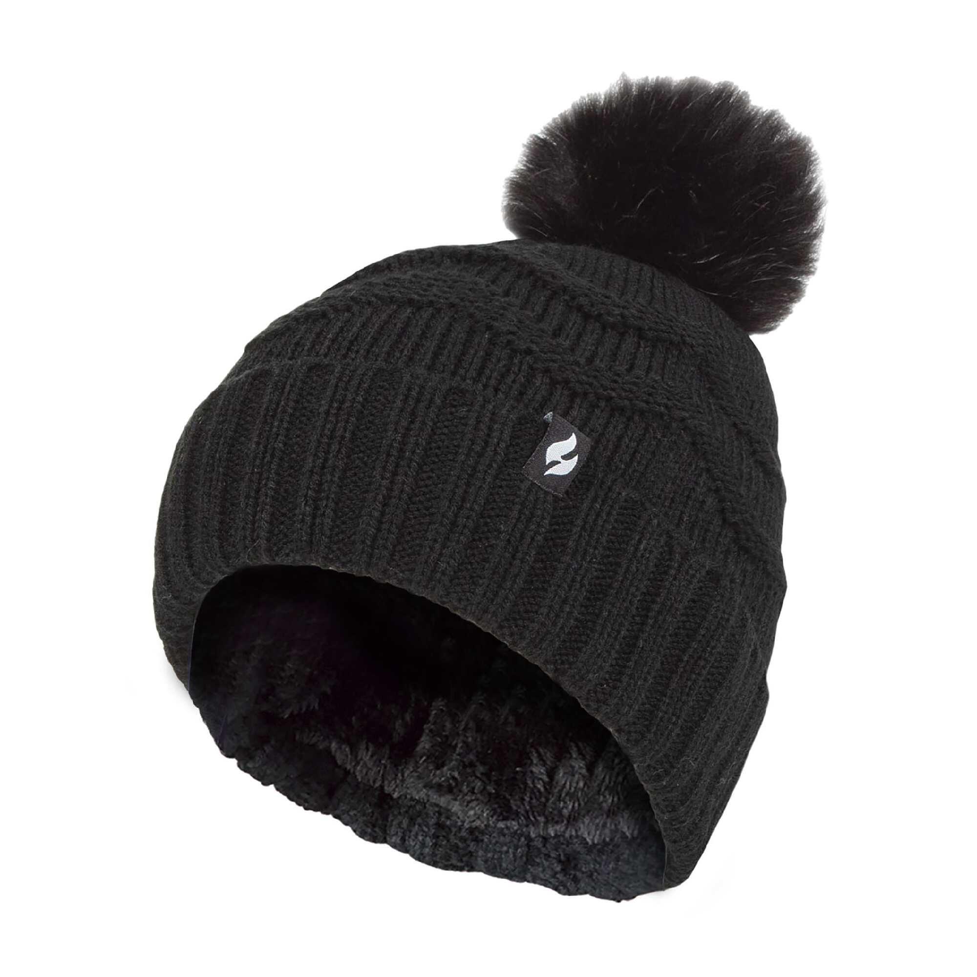 HEAT HOLDERS Ladies Winter Zigzag Patterned Fur Cuff Bobble Thermal Hat