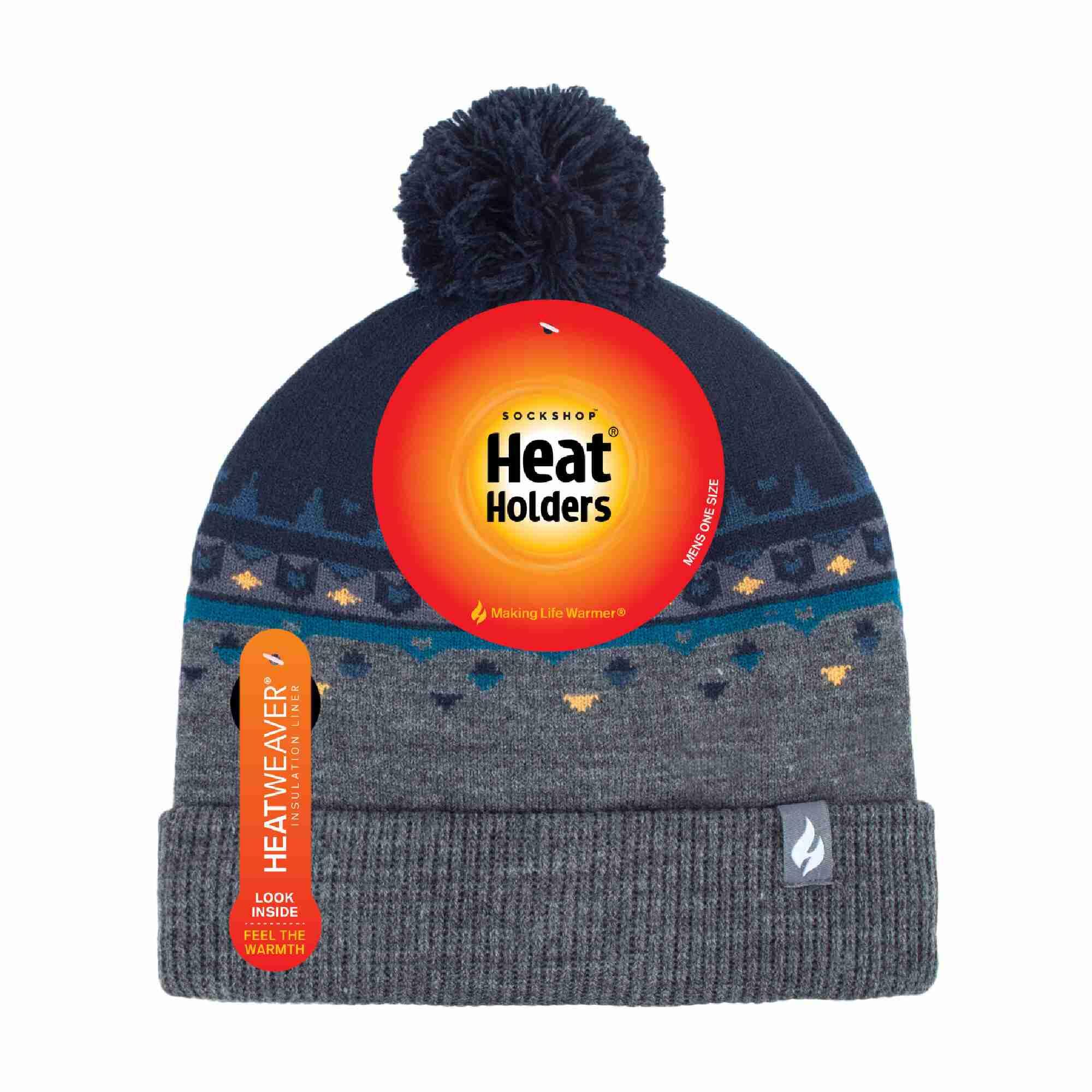 Heat Holders - Herren Winter Thermo Gefüttert Beanie Mütze mit Bommel Stricken 2/7