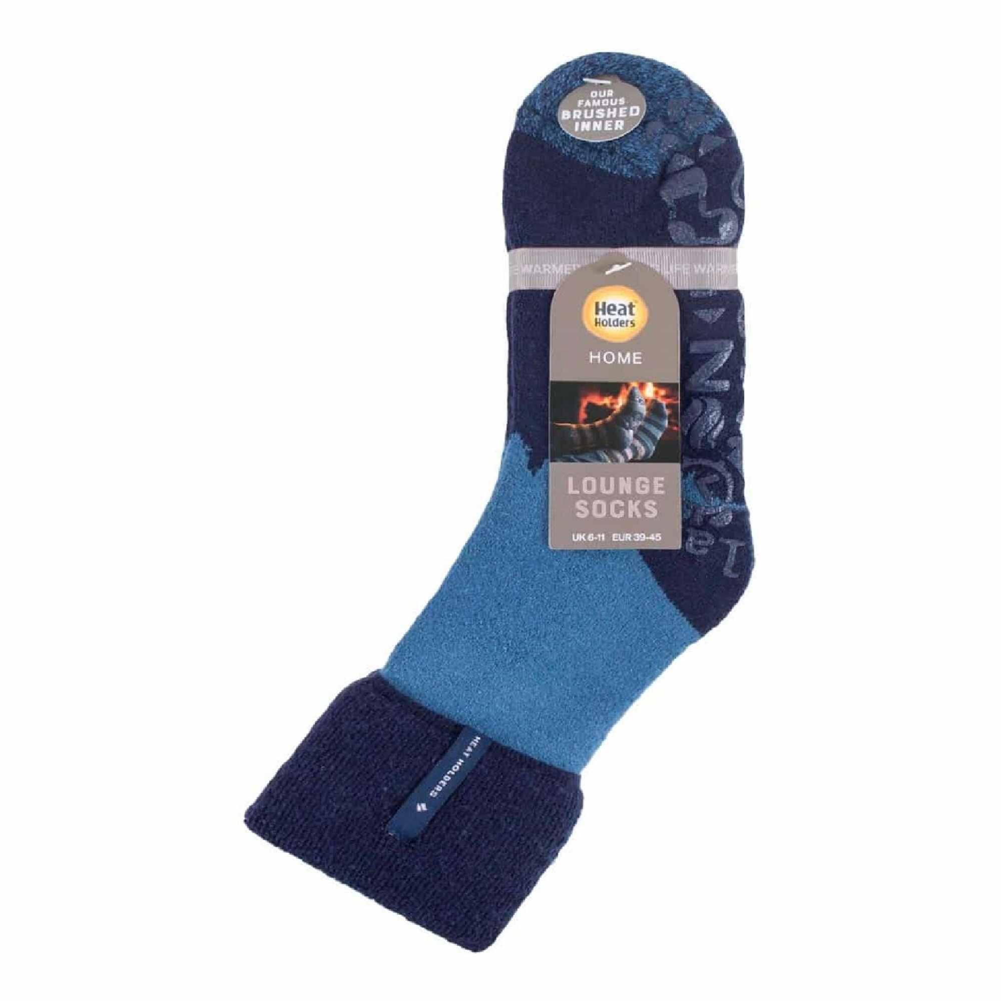 Mens Turnover Thermal Fleece Lined Bed Socks with Non Slip Grips 2/7
