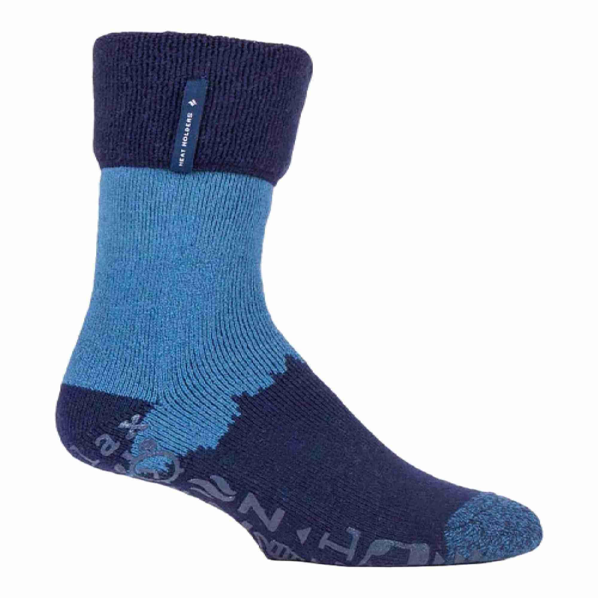 Mens Turnover Thermal Fleece Lined Bed Socks with Non Slip Grips 1/7