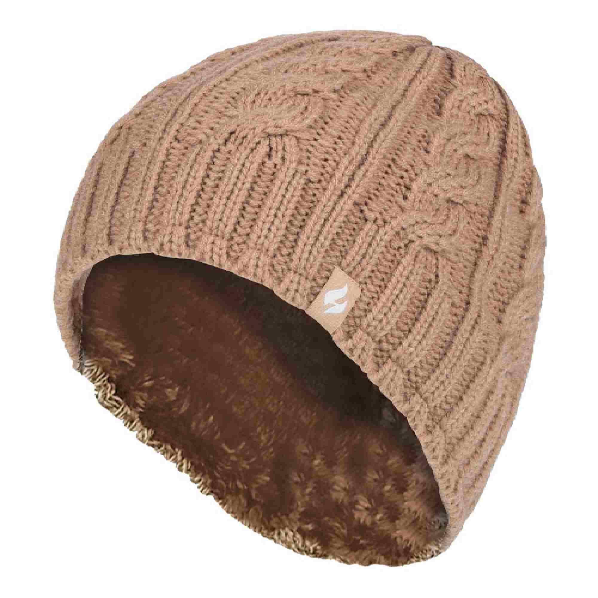 HEAT HOLDERS Ladies Cable Knit Fleece Lined 3.4 TOG Thermal Winter Hat