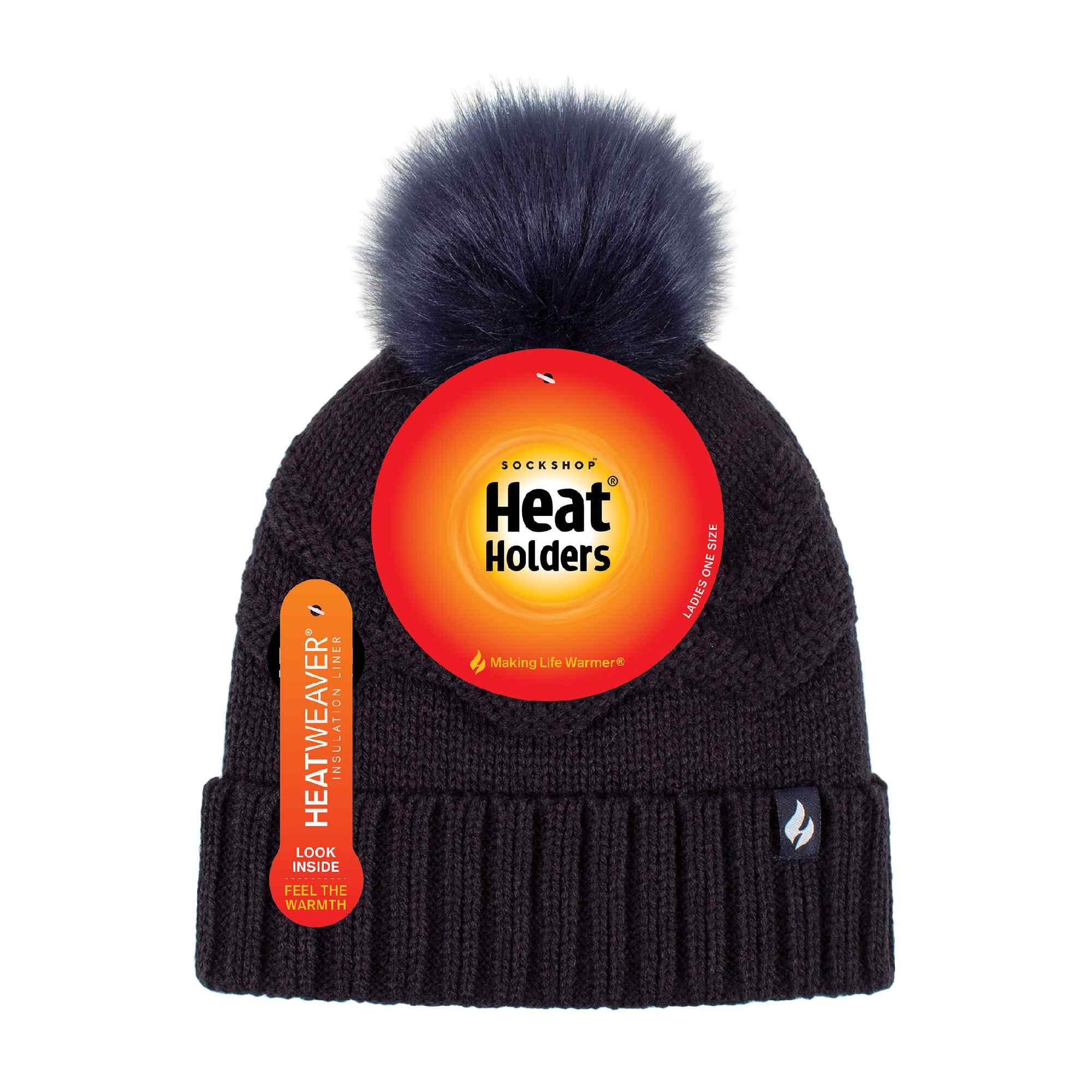 Heat Holders - Winter Mütze mit Fleecefutter Damen | Warm Bommelmütze Zickzack 2/7