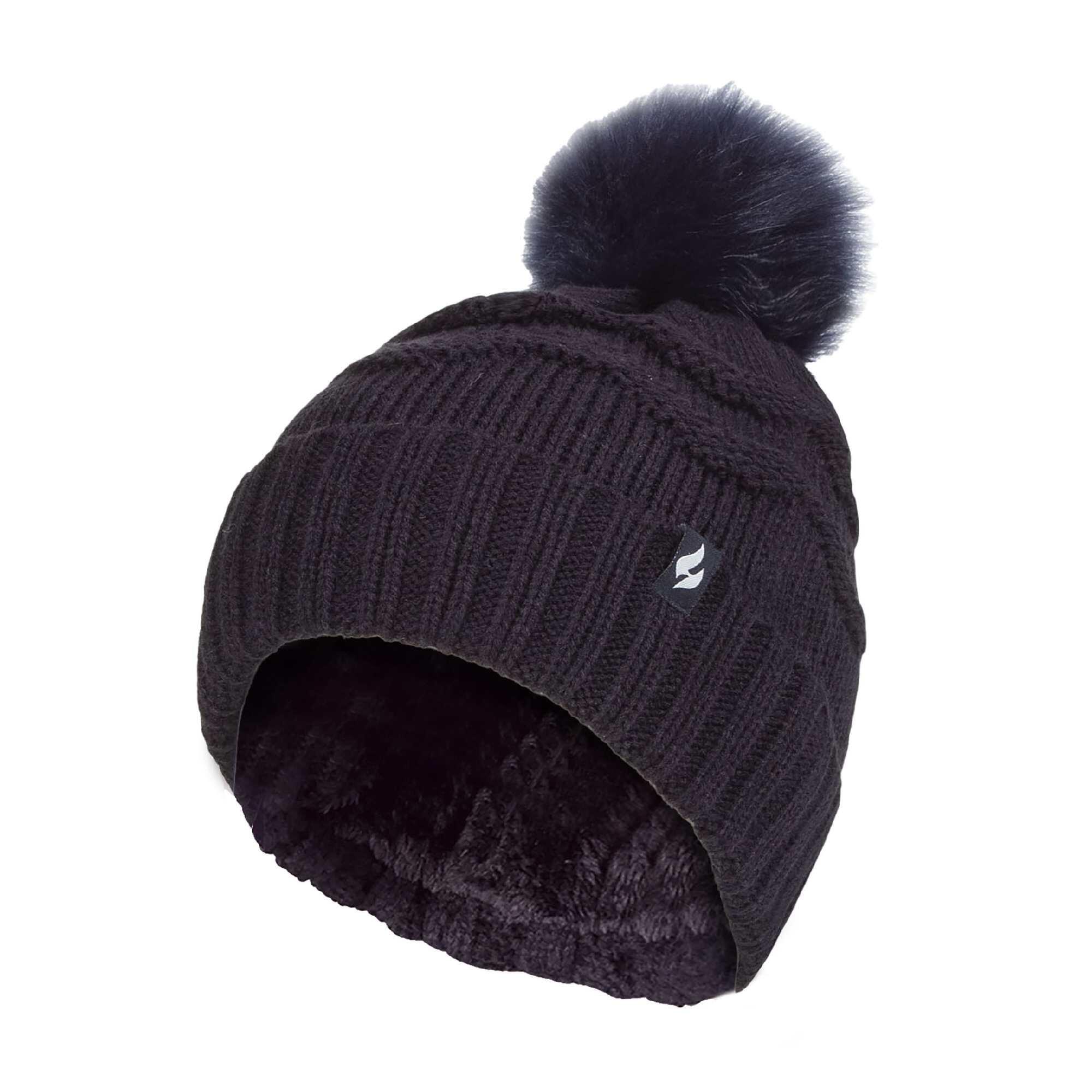 Ladies Winter Zigzag Patterned Fur Cuff Bobble Thermal Hat 1/7