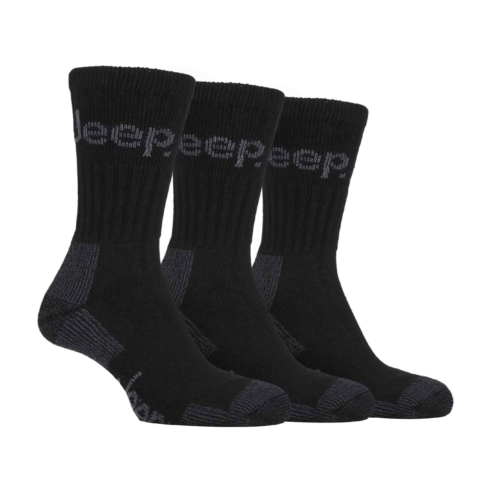 JEEP 3 Pairs Mens Cotton Cushioned Work Walking Hiking Socks