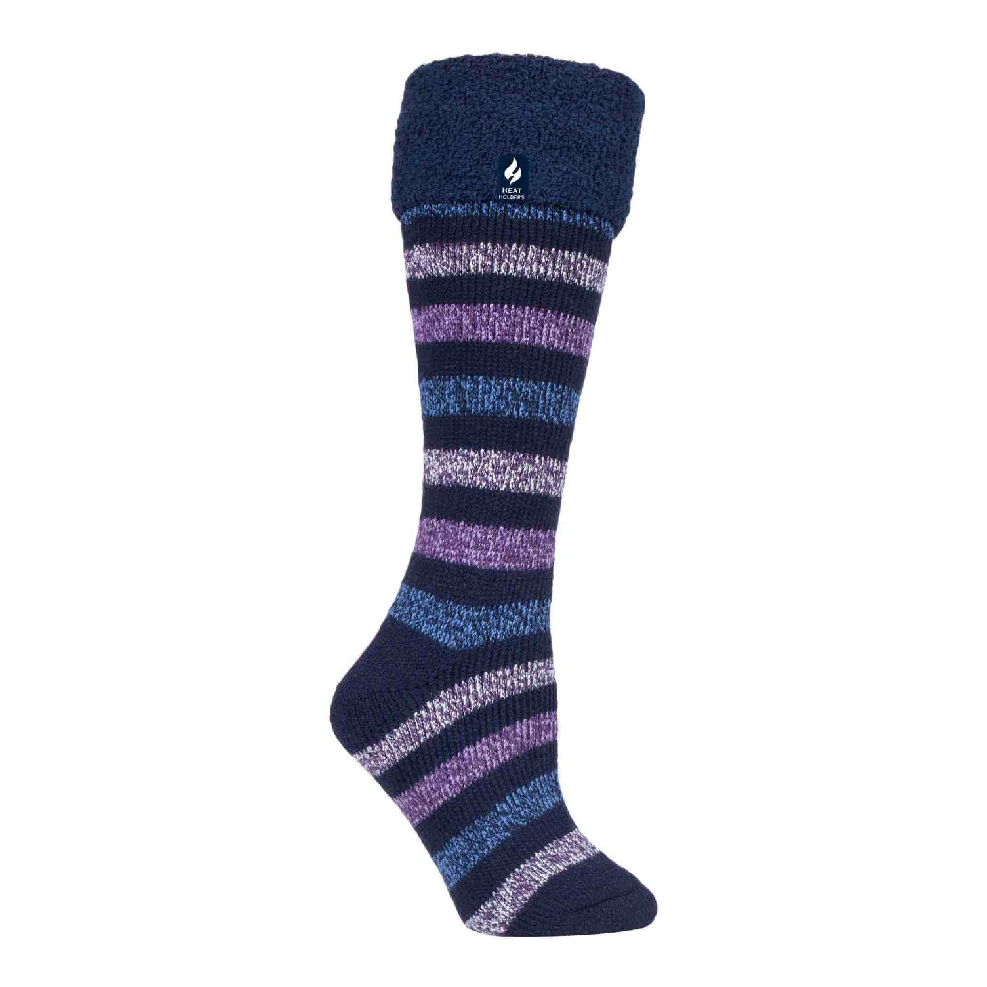 HEAT HOLDERS Ladies Multicoloured Striped Patterned Long Wellington Boot Thermal Socks