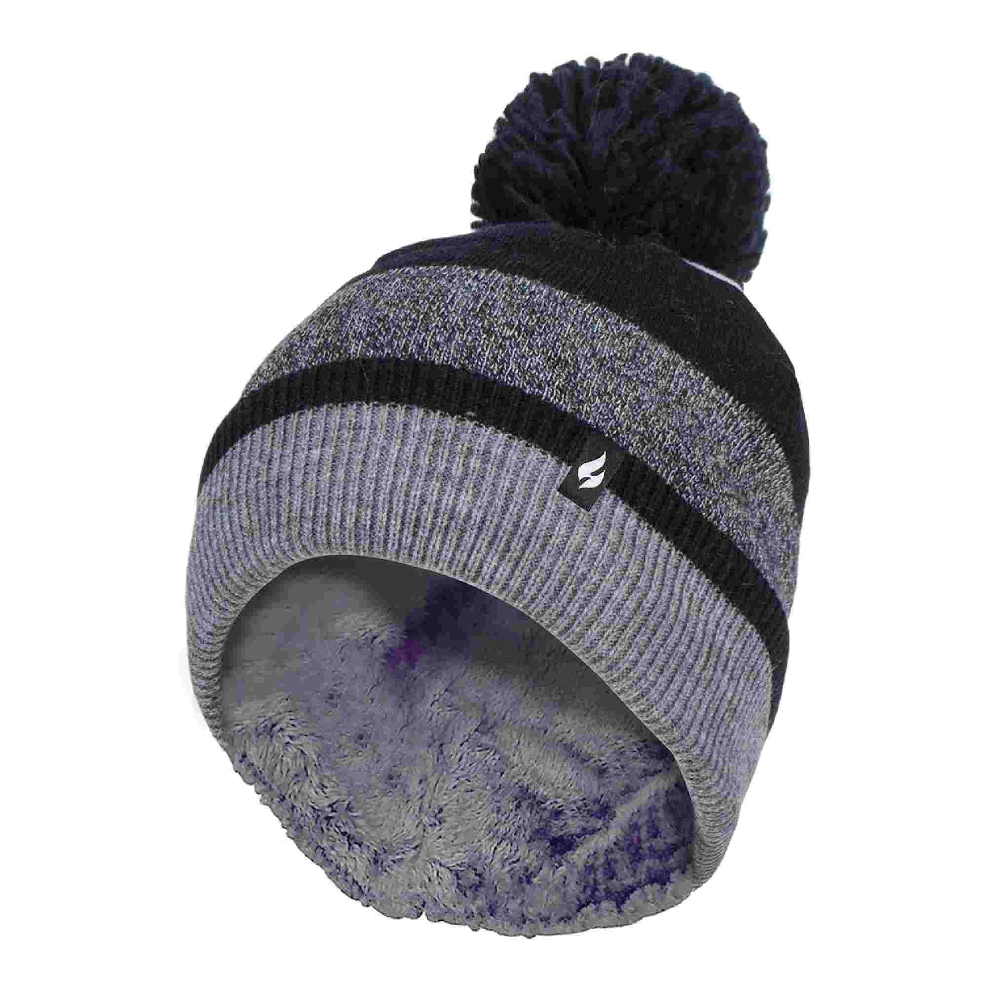Ladies Warm Knit Fleece Lined Winter Warm Hat with Pom Pom 1/4