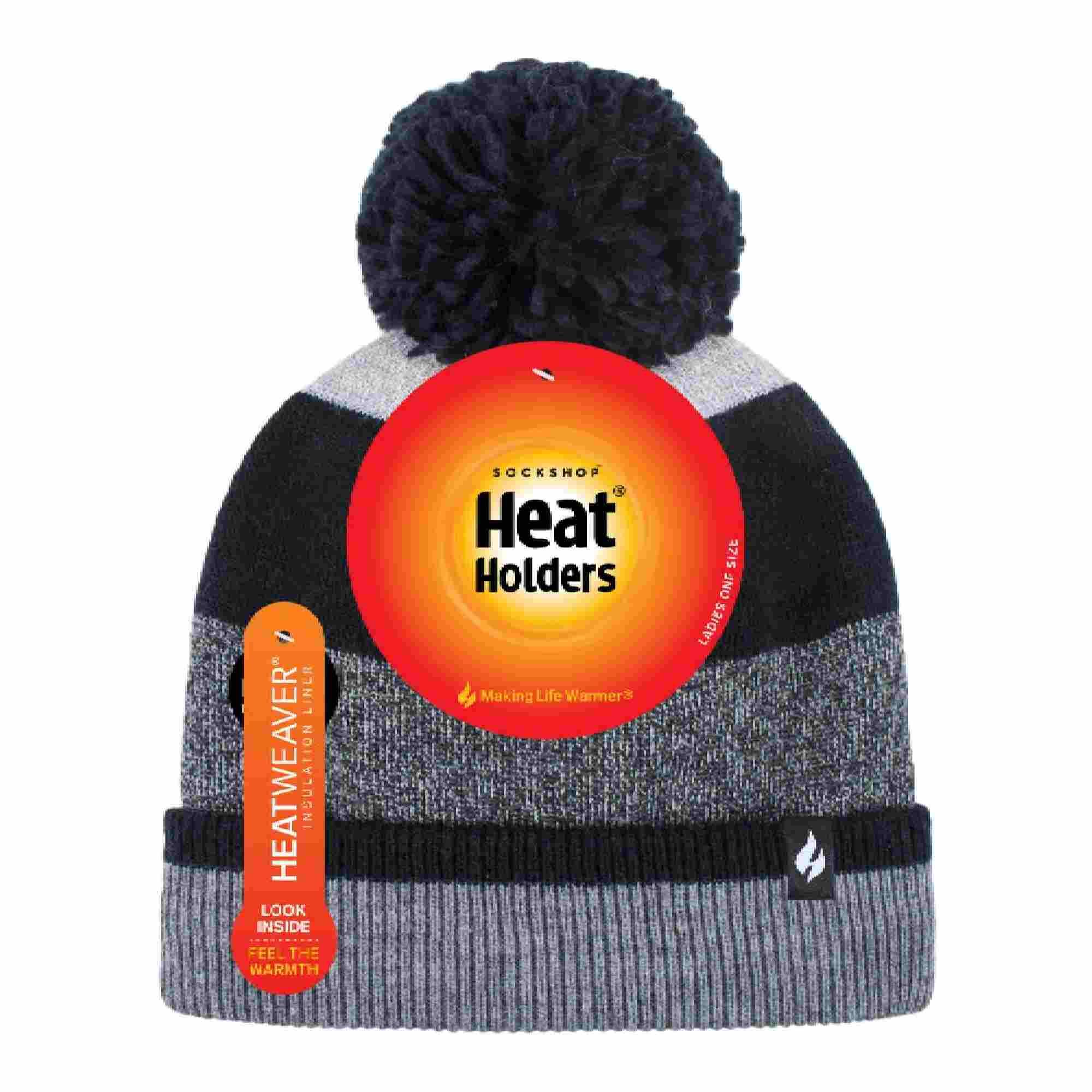Ladies Warm Knit Fleece Lined Winter Hat with Pom Pom 2/5
