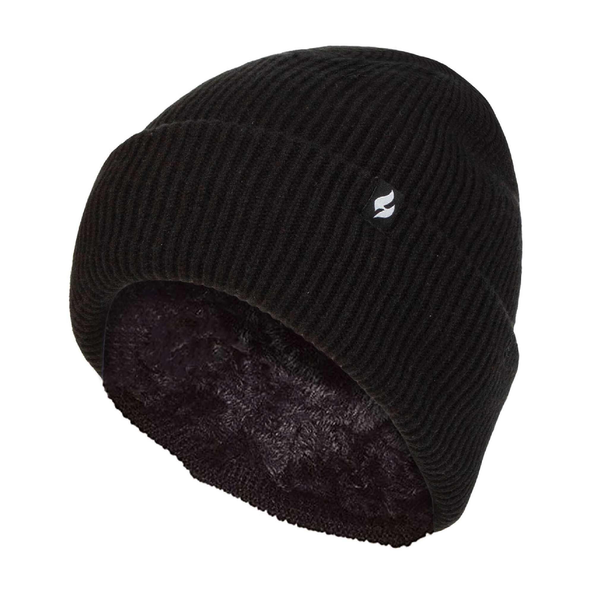 Ladies Fleece Lined Ribbed Thermal Turnover Hat for Winter 1/4