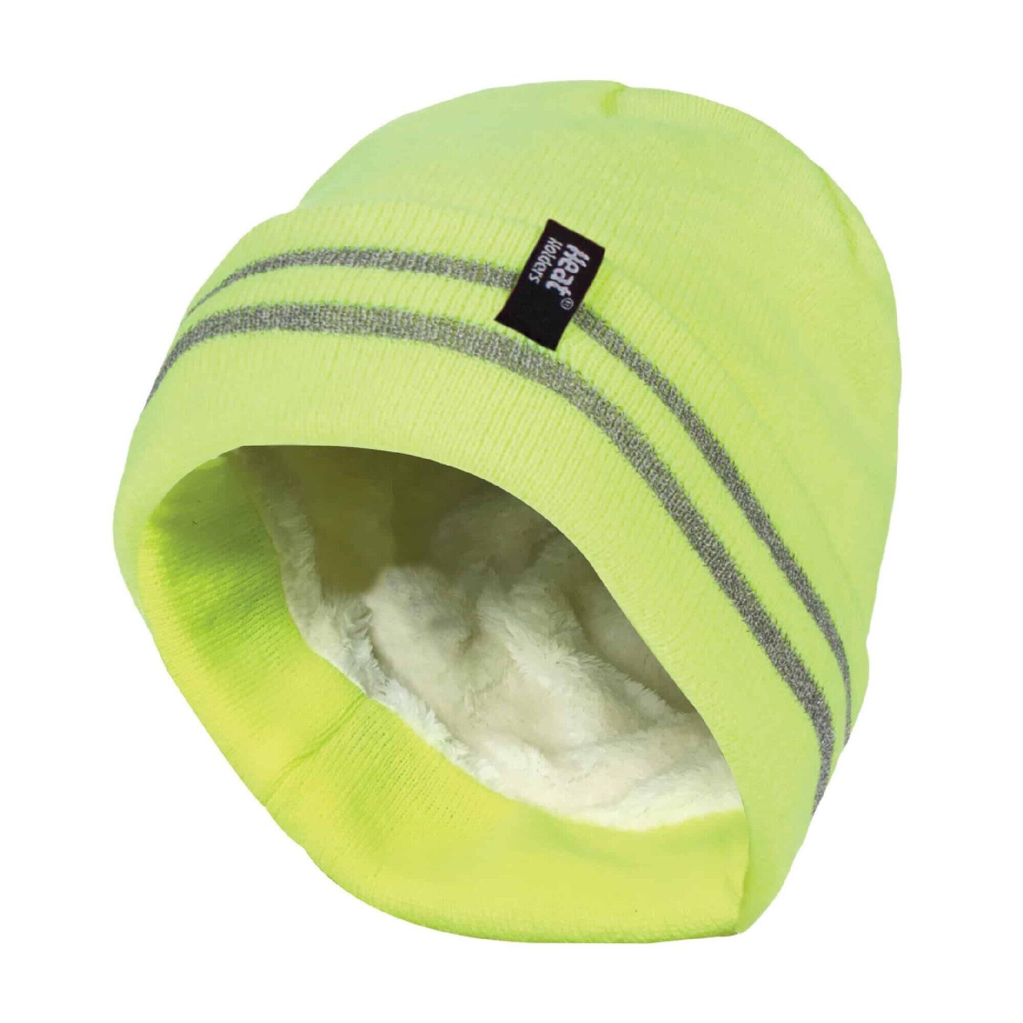 HEAT HOLDERS Mens Hi Vis Reflective Fleece Lined Thermal Winter Hat