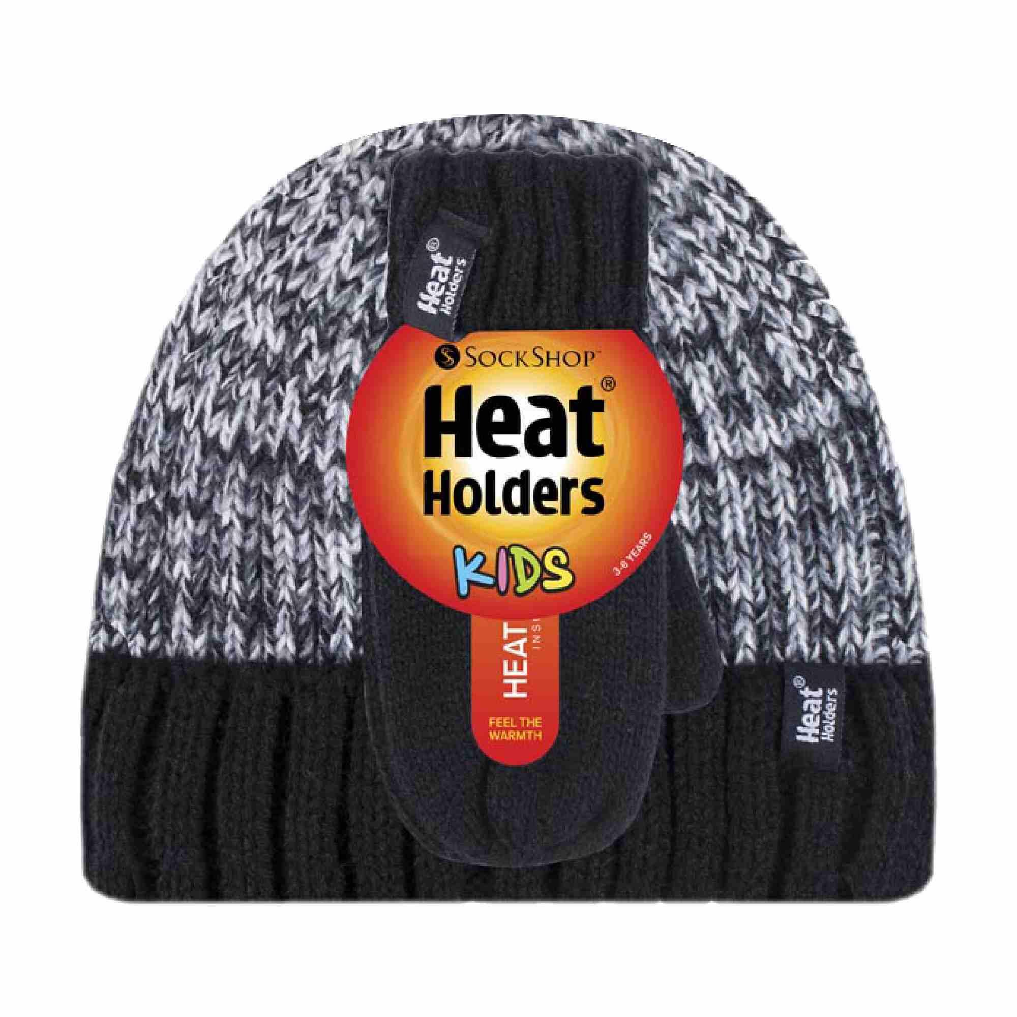 Kids Boys Winter Knitted Thermal Fleece Lined Cuffed Beanie Hat and Mittens Set 2/4
