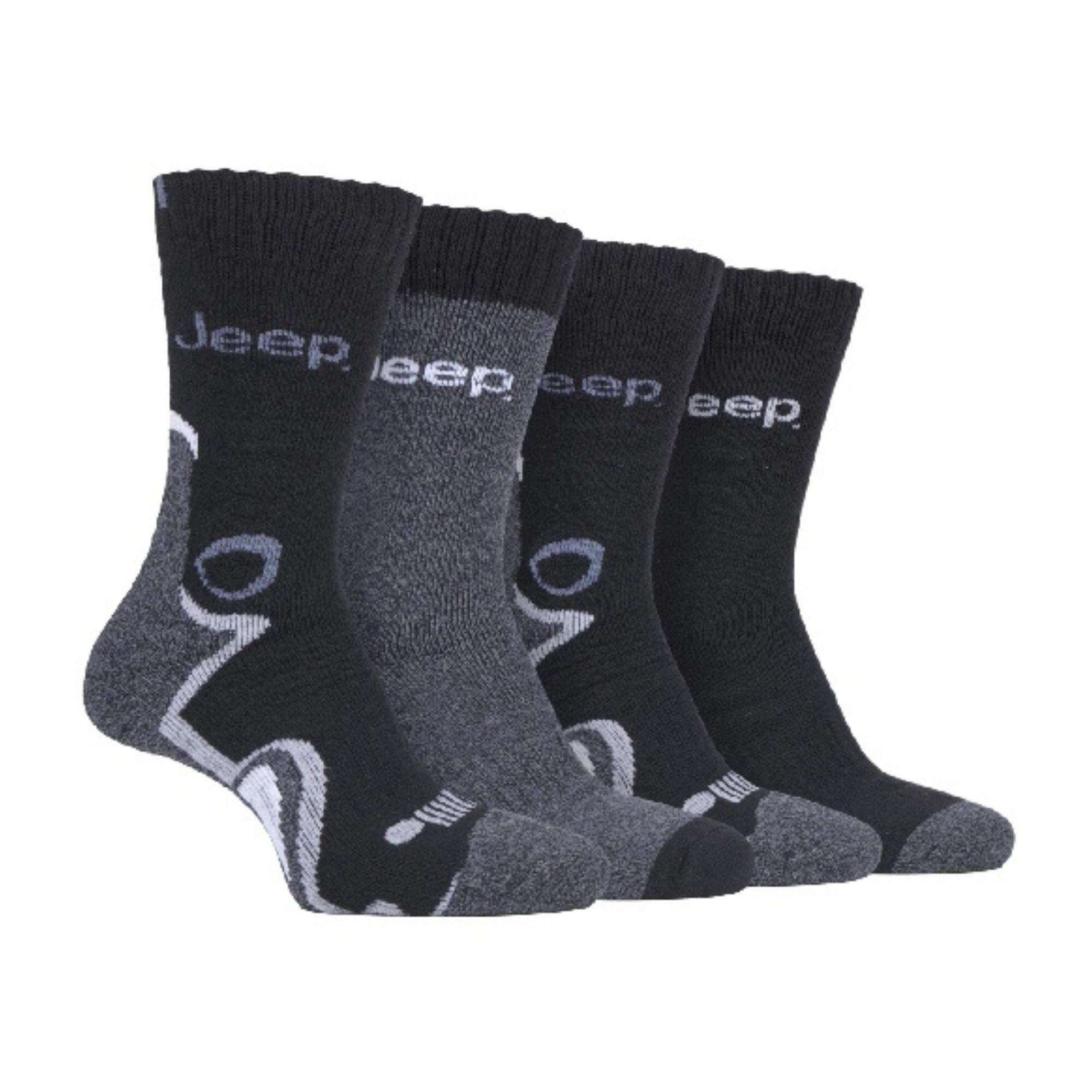 JEEP 4 Pairs Mens Anti Blister Thick Cushioned Luxury Boot Socks for Hiking