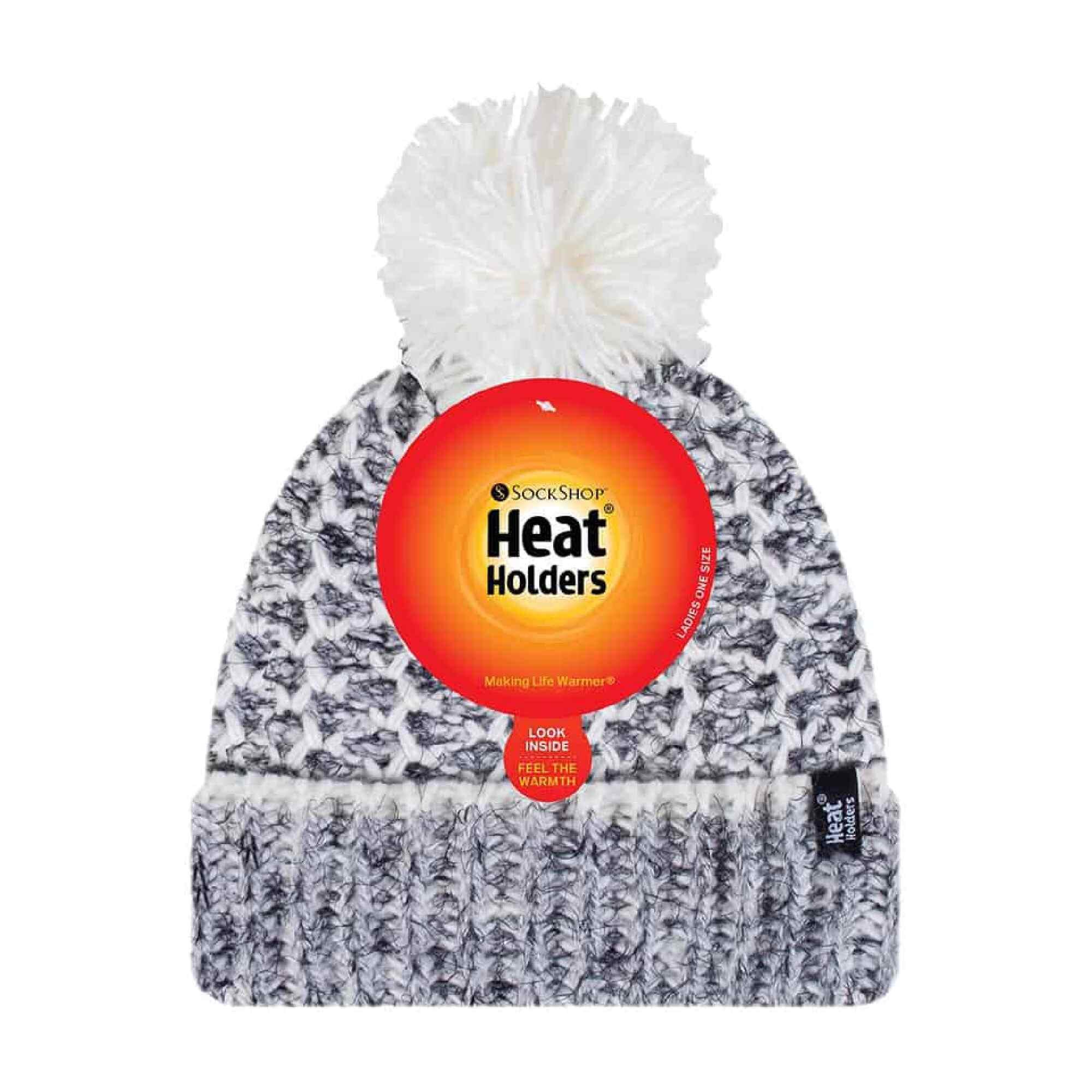 Ladies Fleece Lined Cuffed Thermal Winter Bobble Hat with Pom Pom 2/4