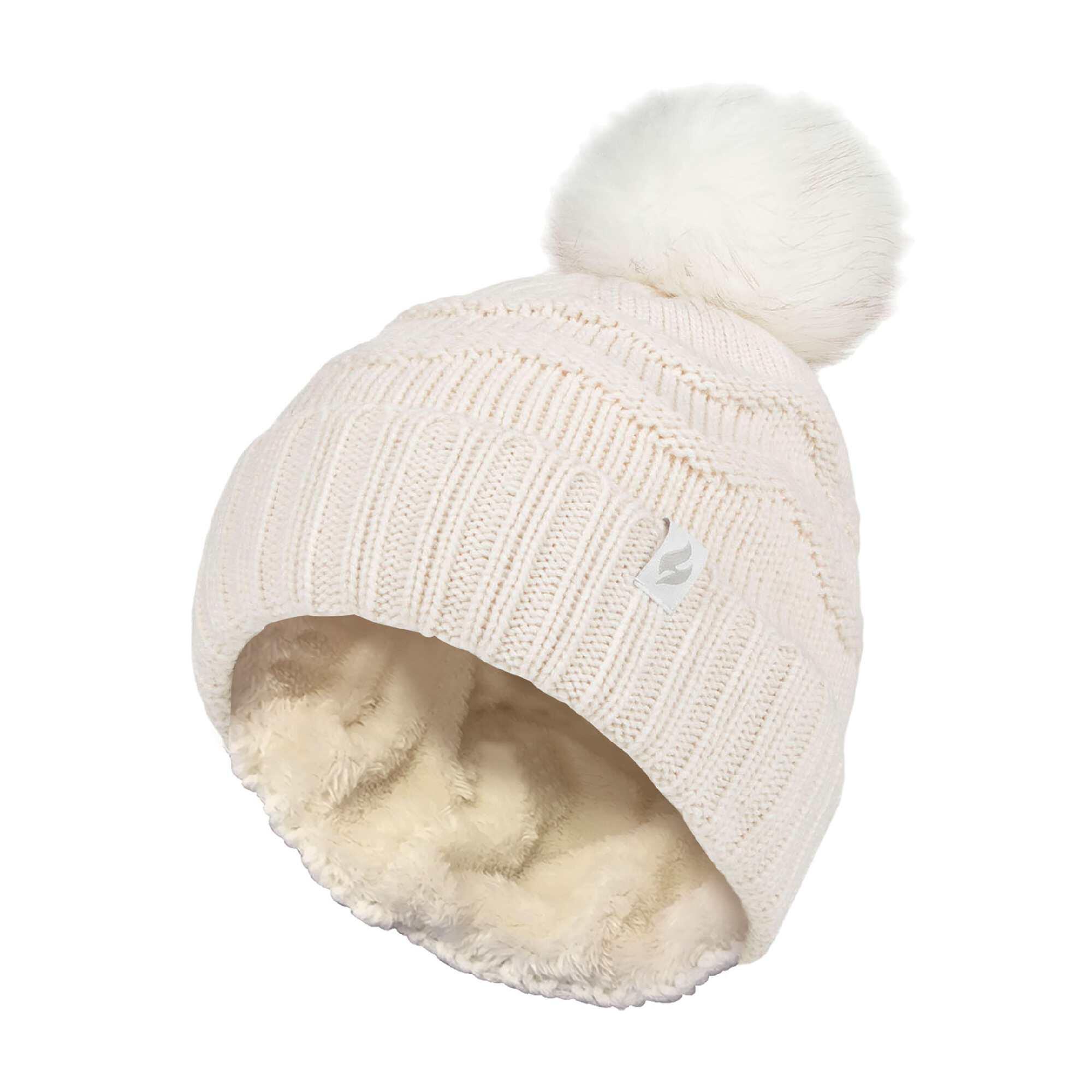 HEAT HOLDERS Ladies Winter Zigzag Patterned Fur Cuff Bobble Thermal Hat