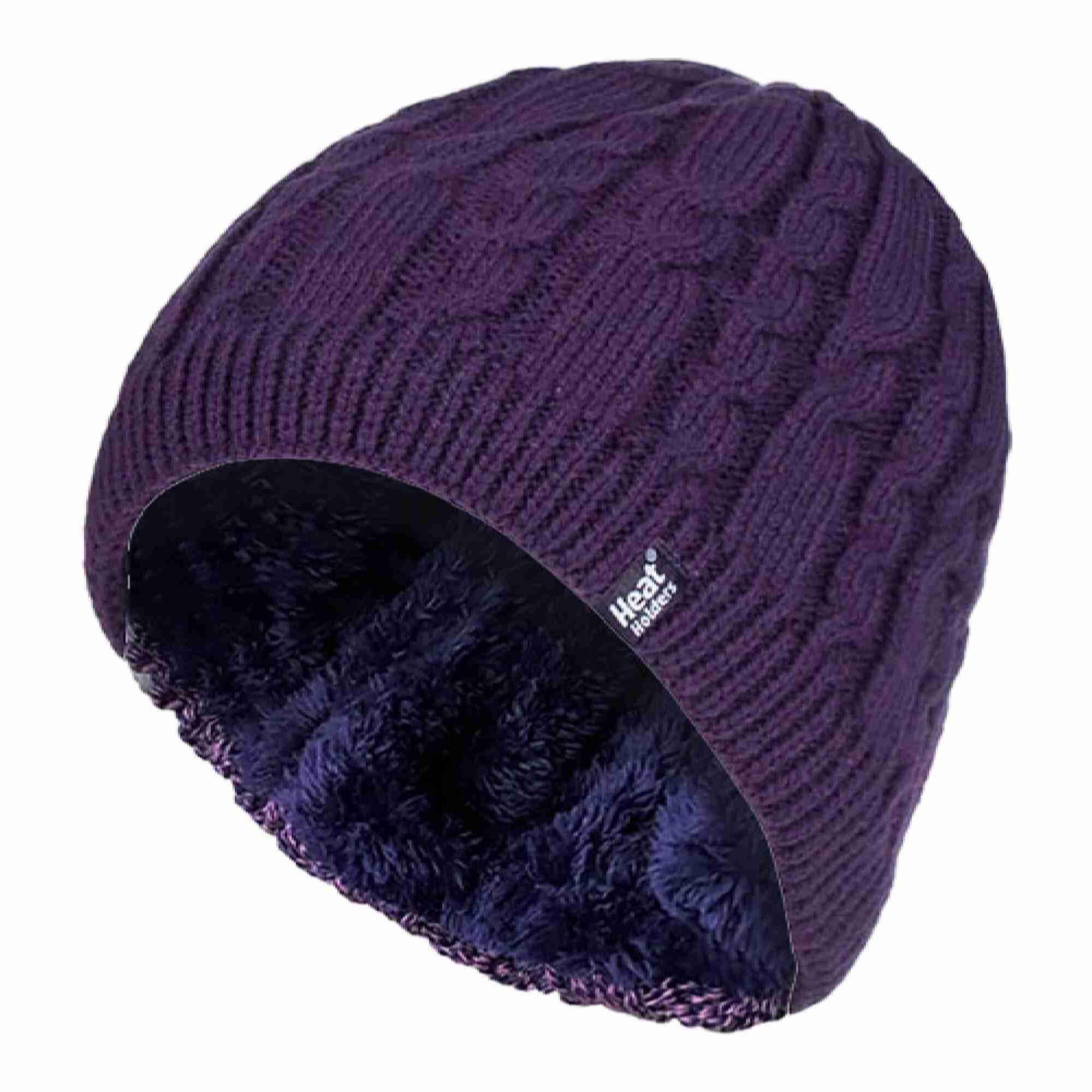 Womens Ribbed Cable Knit Fleece Lined Thermal Knitted Beanie Hat 1/6