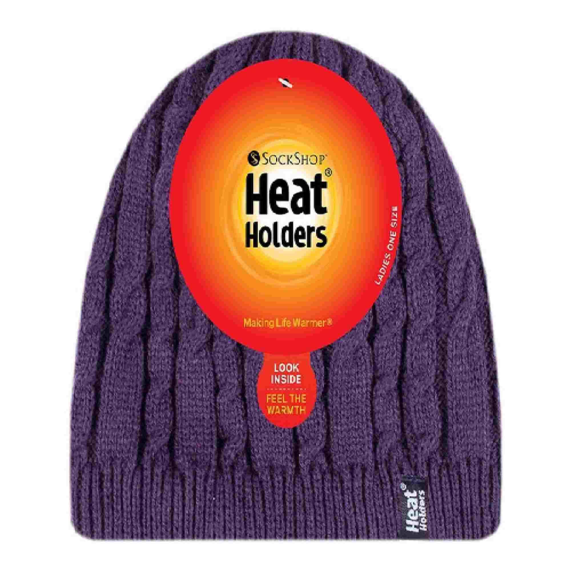 Ladies Cable Knit Fleece Lined Knitted Thermal Beanie Hat 2/6