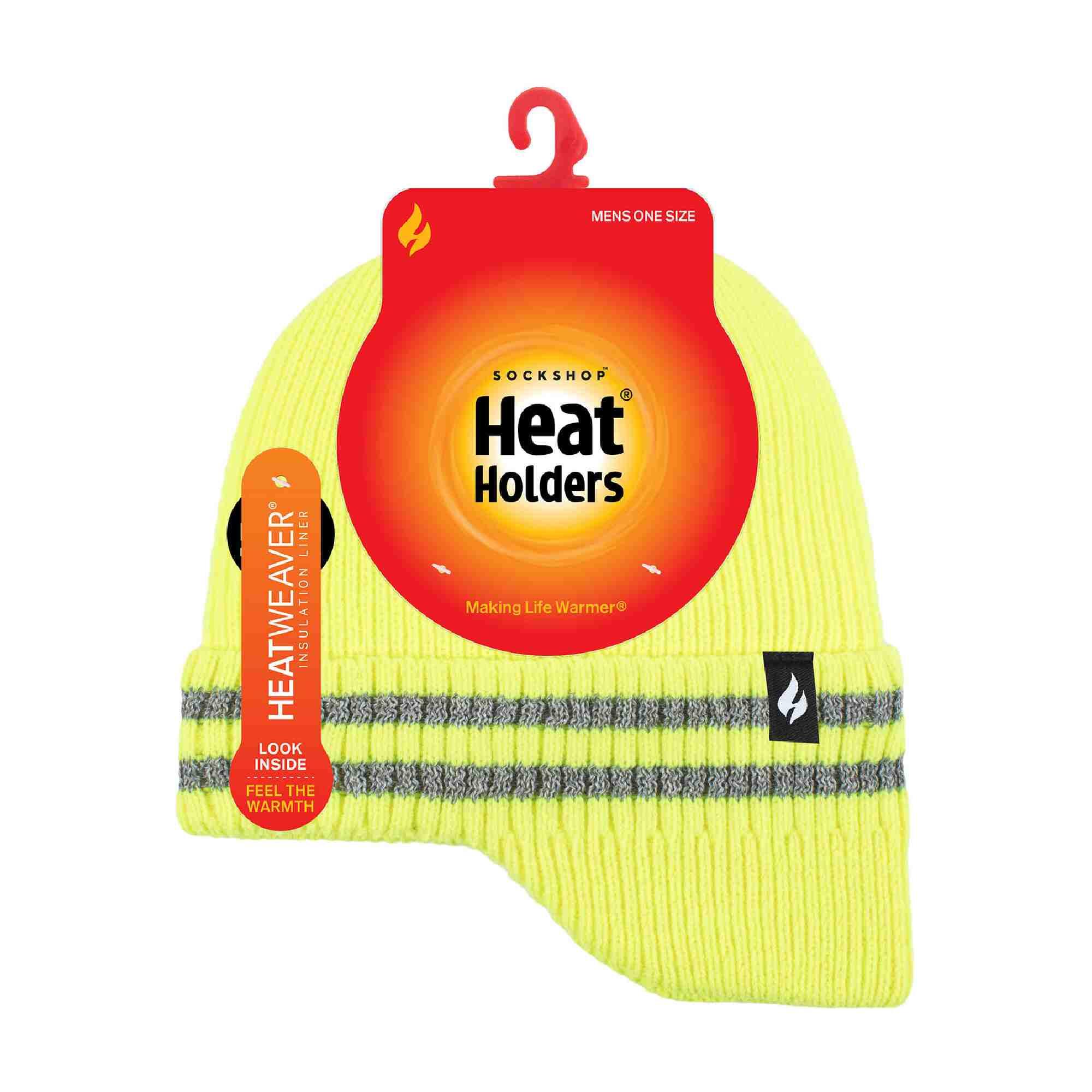 Mens Hi Vis Reflective Fleece Lined Thermal Winter Hat with Drop Neck 2/5