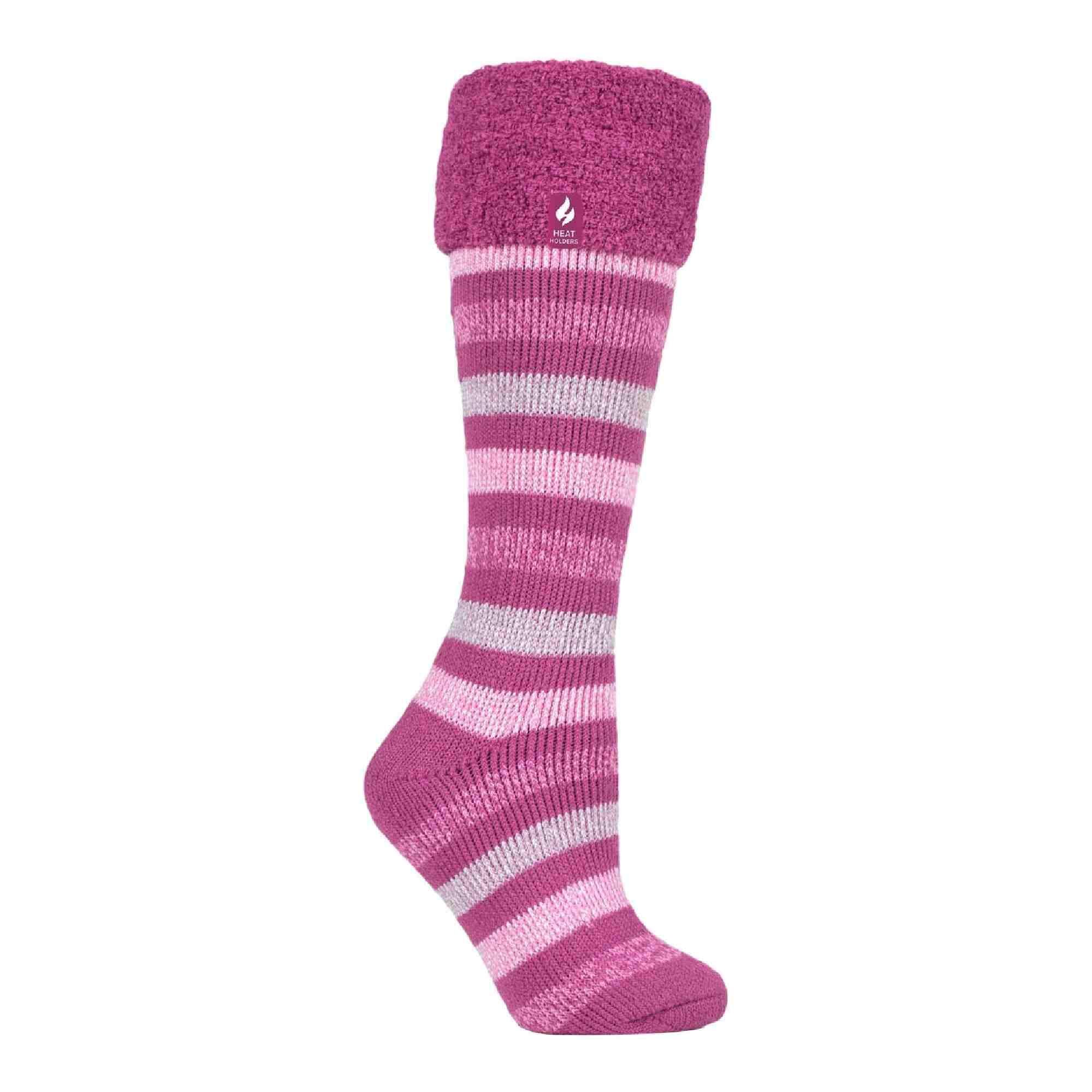 HEAT HOLDERS Ladies Multicoloured Striped Patterned Long Wellington Boot Thermal Socks