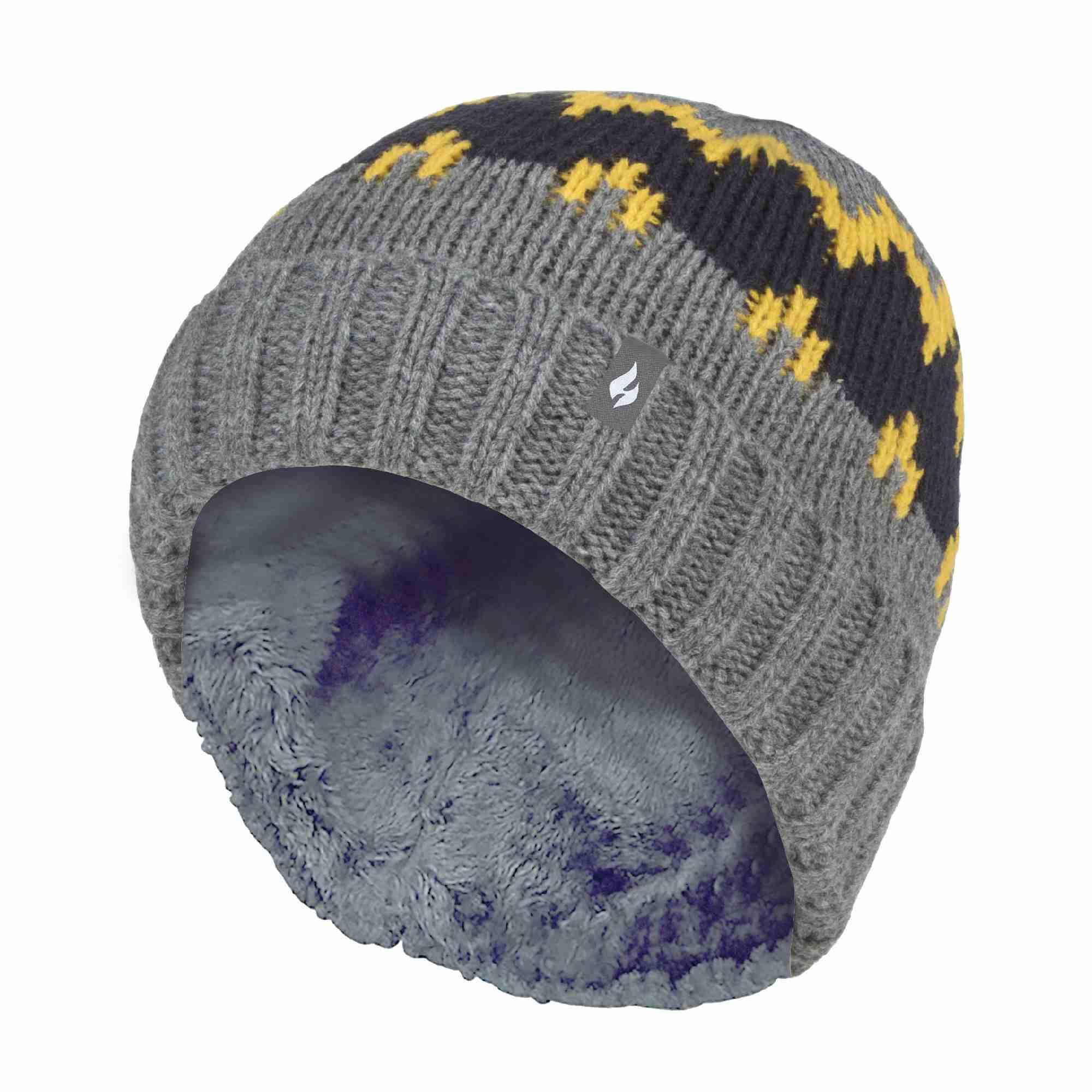 HEAT HOLDERS Boys Thick Ribbed Woven Knitted Soft Pom Pom Bobble Beanie Hat