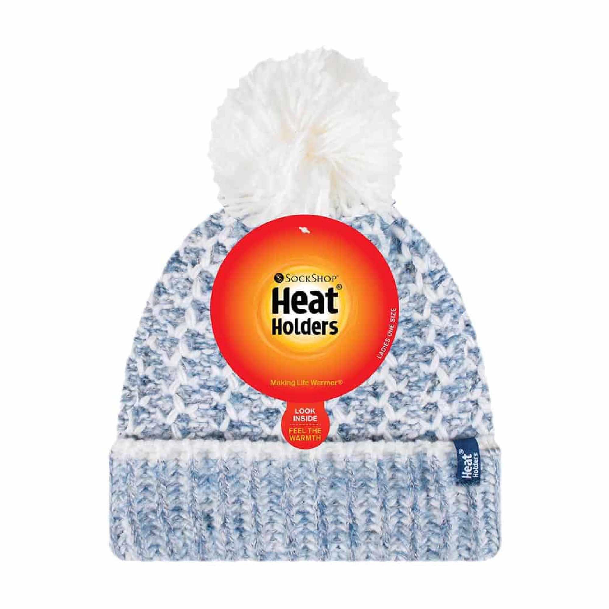 Ladies Fleece Lined Cuffed Thermal Winter Bobble Hat with Pom Pom 2/4