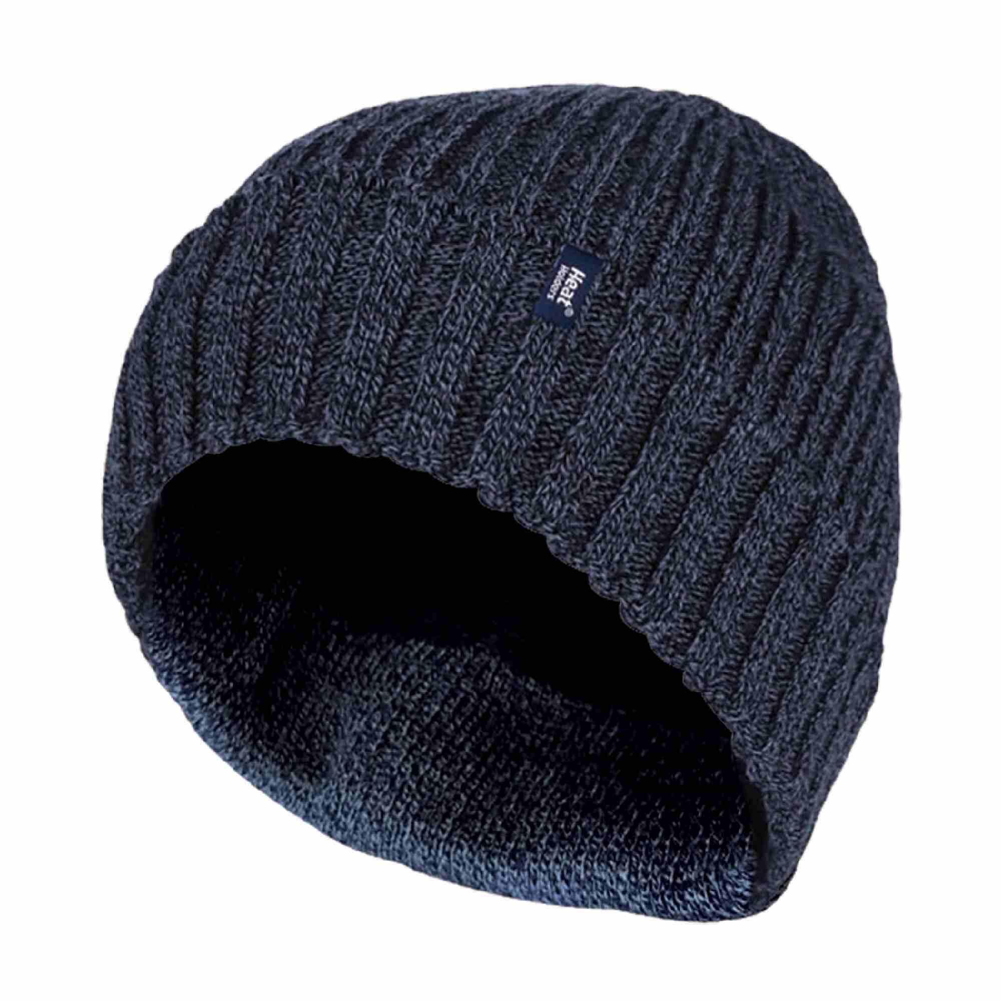 HEAT HOLDERS Mens Ribbed Knit Fleece Lined Warm Turn Over Cuff Thermal Beanie Hat