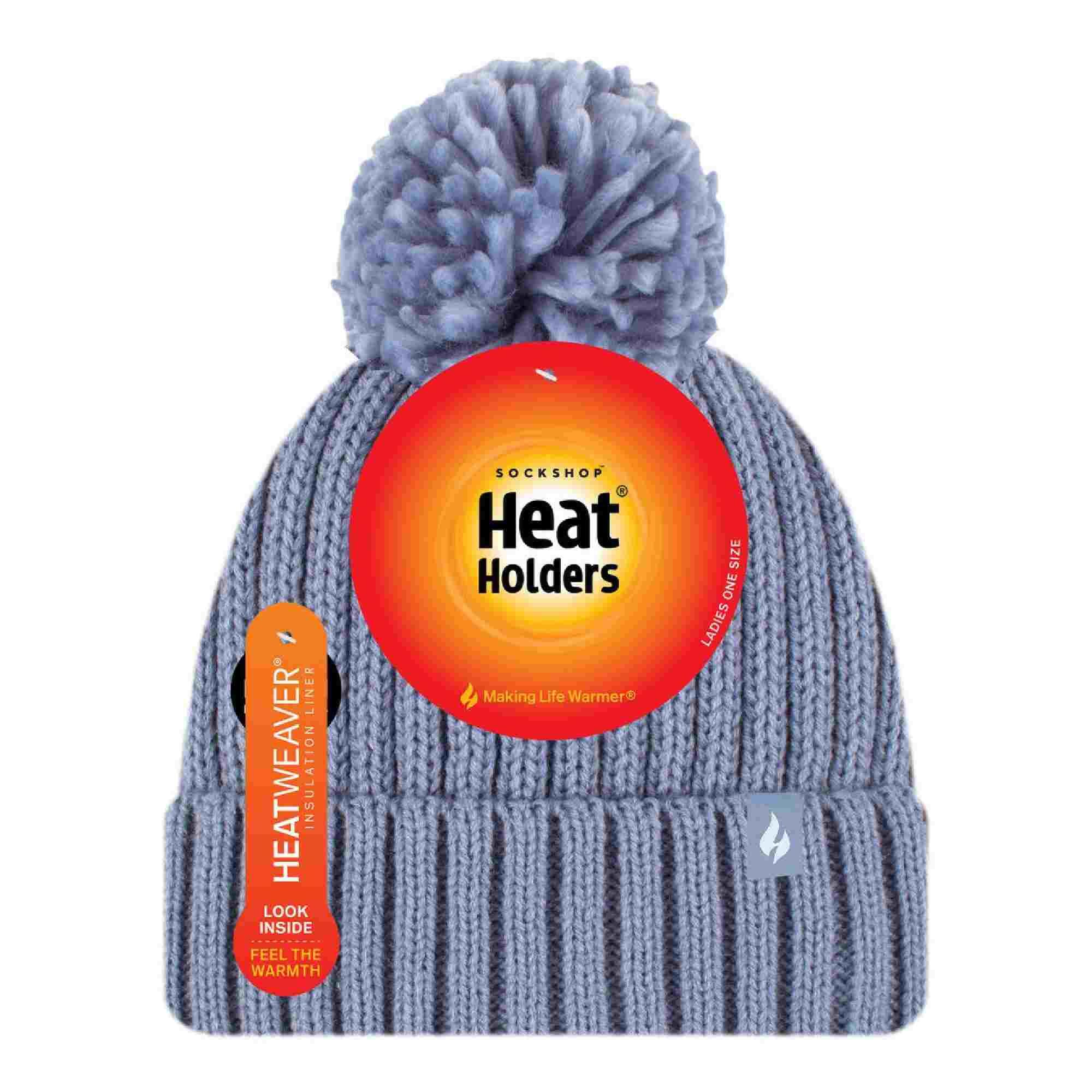 Ladies Ribbed Cuffed Thermal Insulated Winter Pom Pom Bobble Hat 2/5
