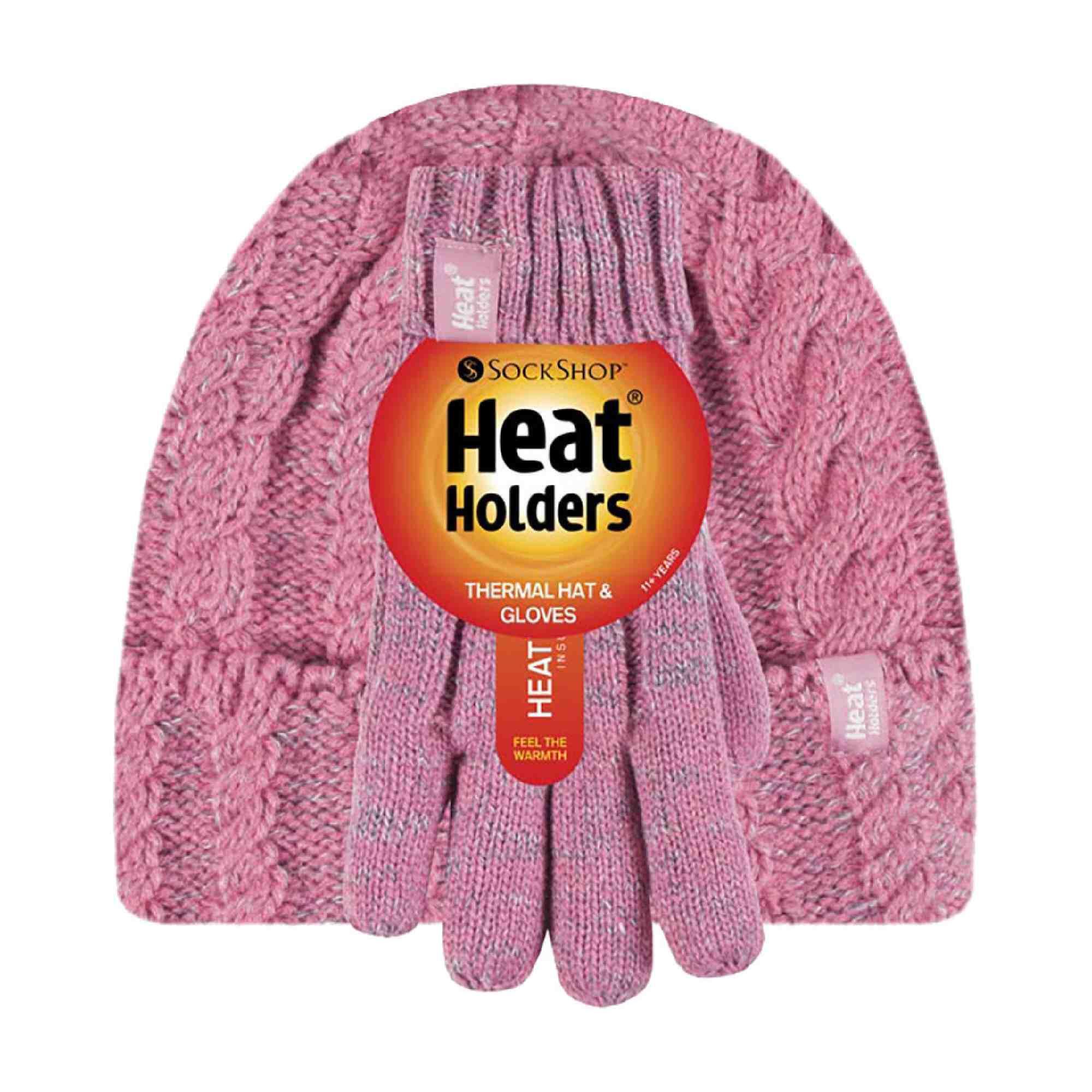 Heat Holders - Mädchen Gestrickt Fleece Bommel Wintermütze und Handschuhe Set 2/5