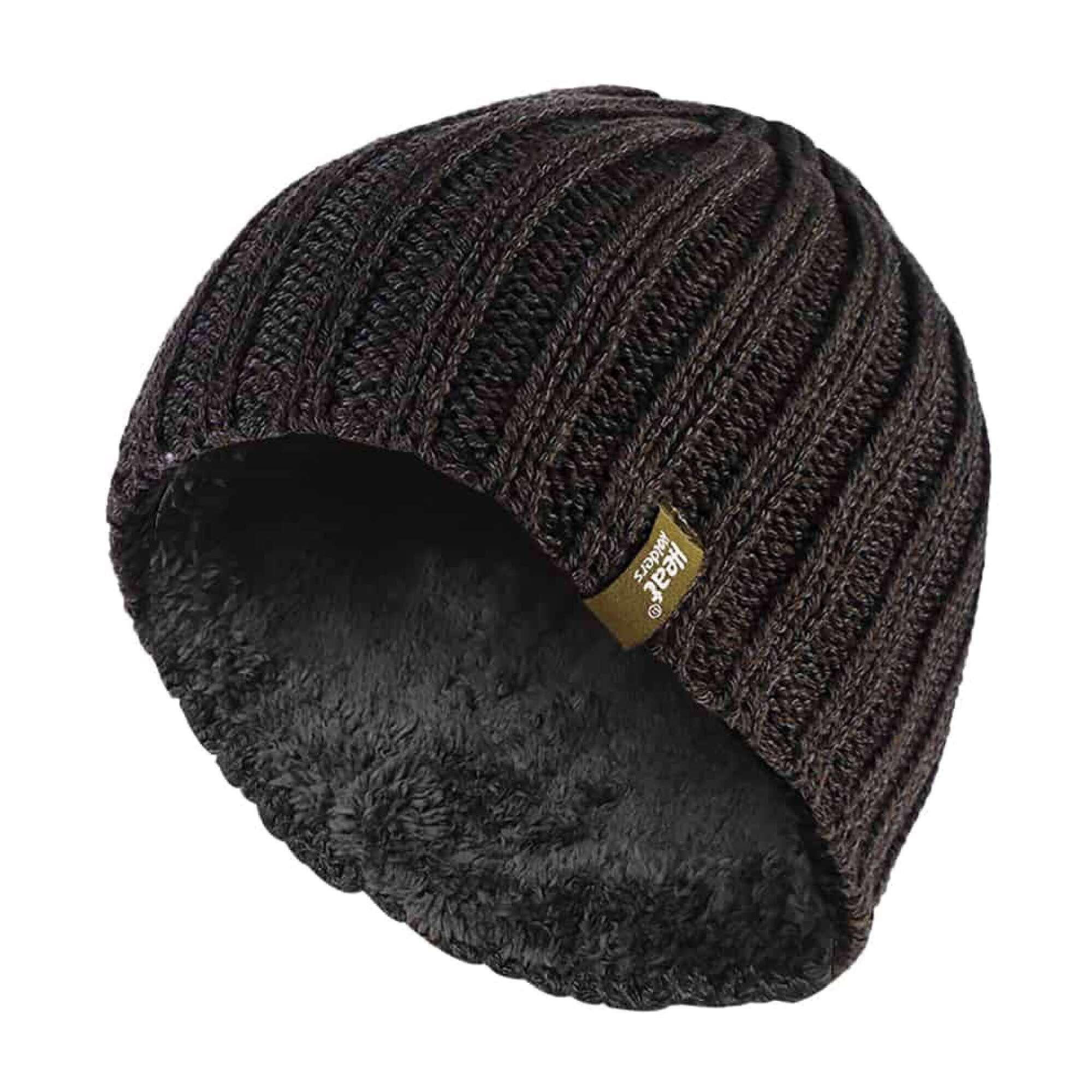 Mens 3.4 TOG Fleece Lined Ribbed Knitted Thermal Winter Hat 1/4