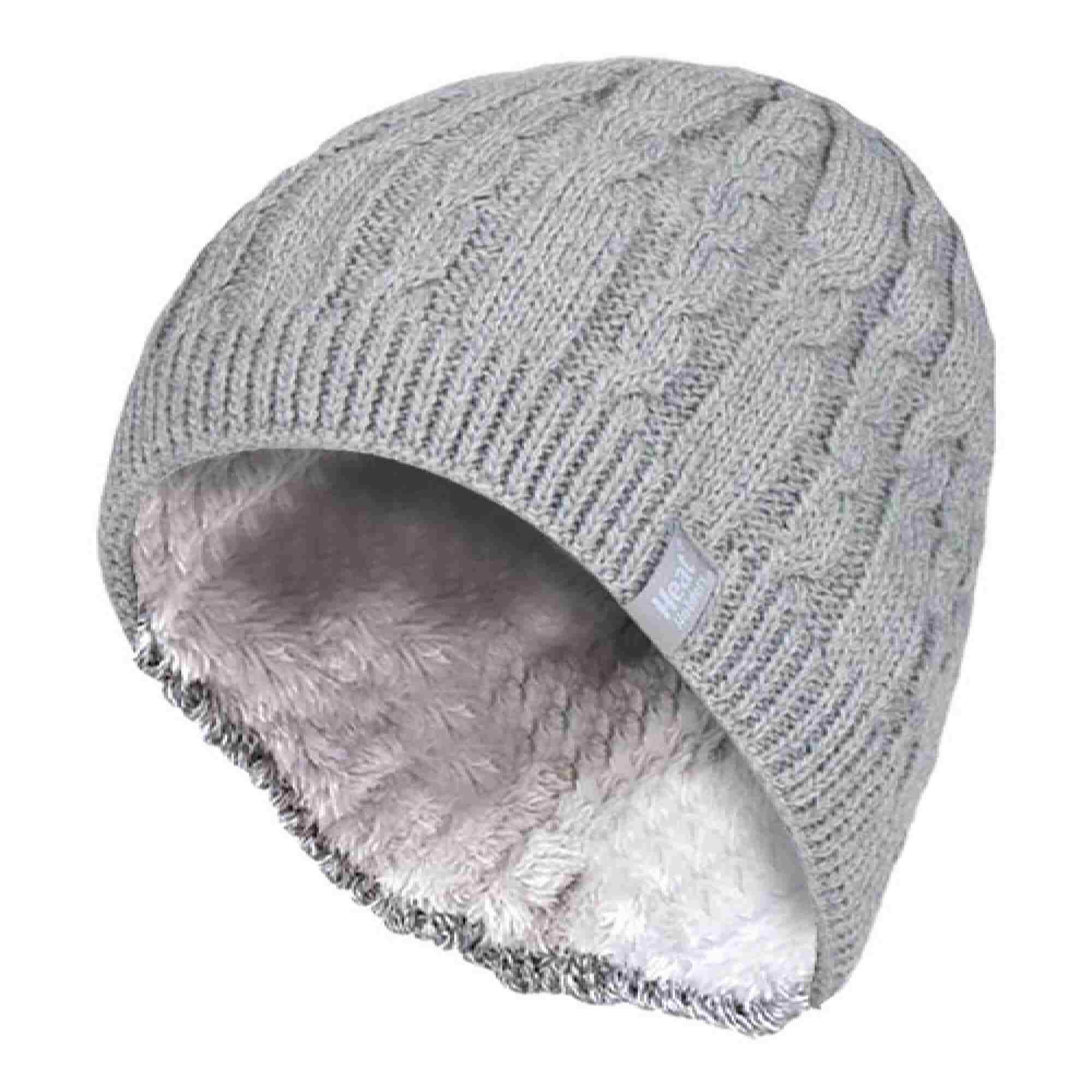 Womens Ribbed Cable Knit Fleece Lined Thermal Knitted Beanie Hat 1/6