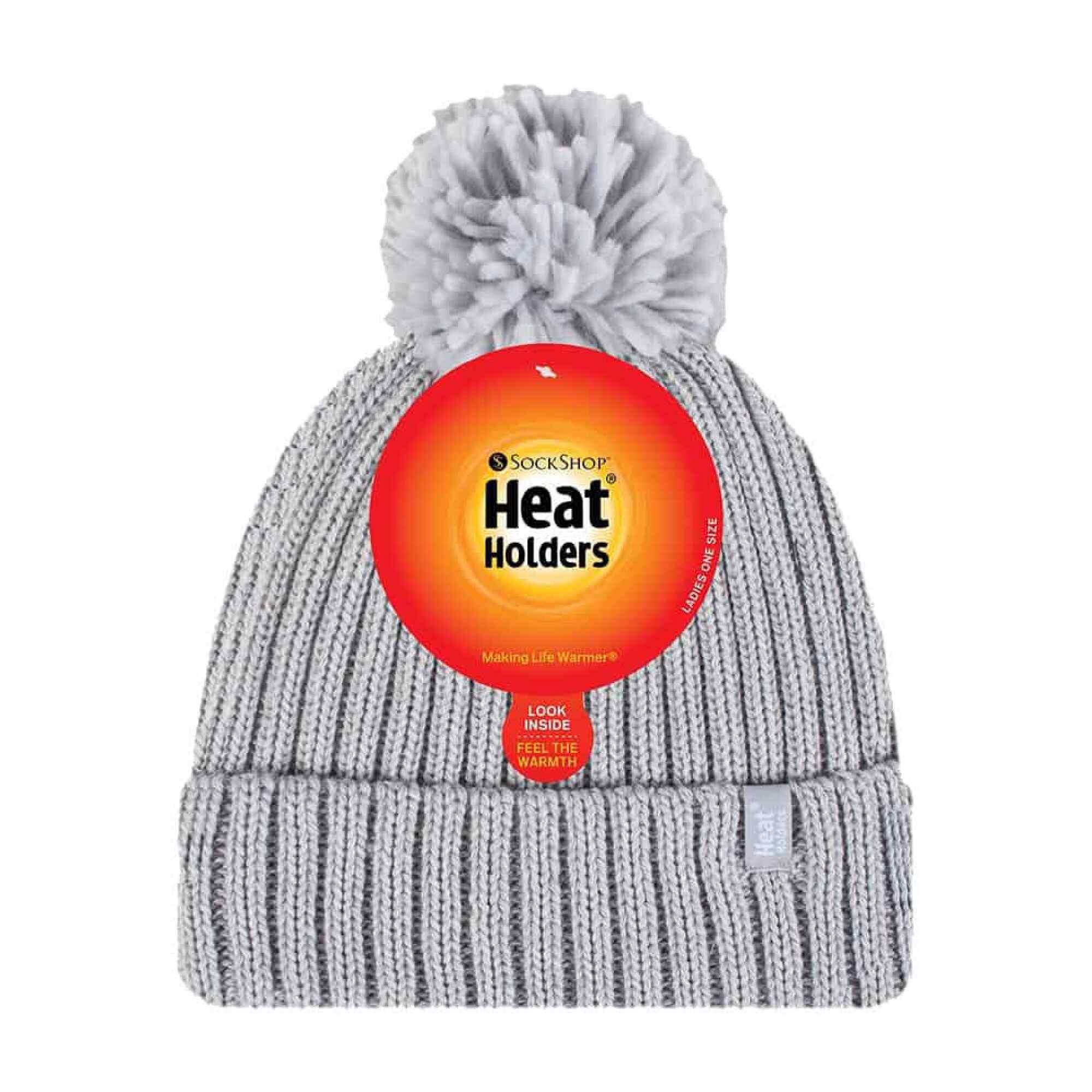 Ladies Ribbed Cuffed Thermal Insulated Winter Pom Pom Bobble Hat 2/4