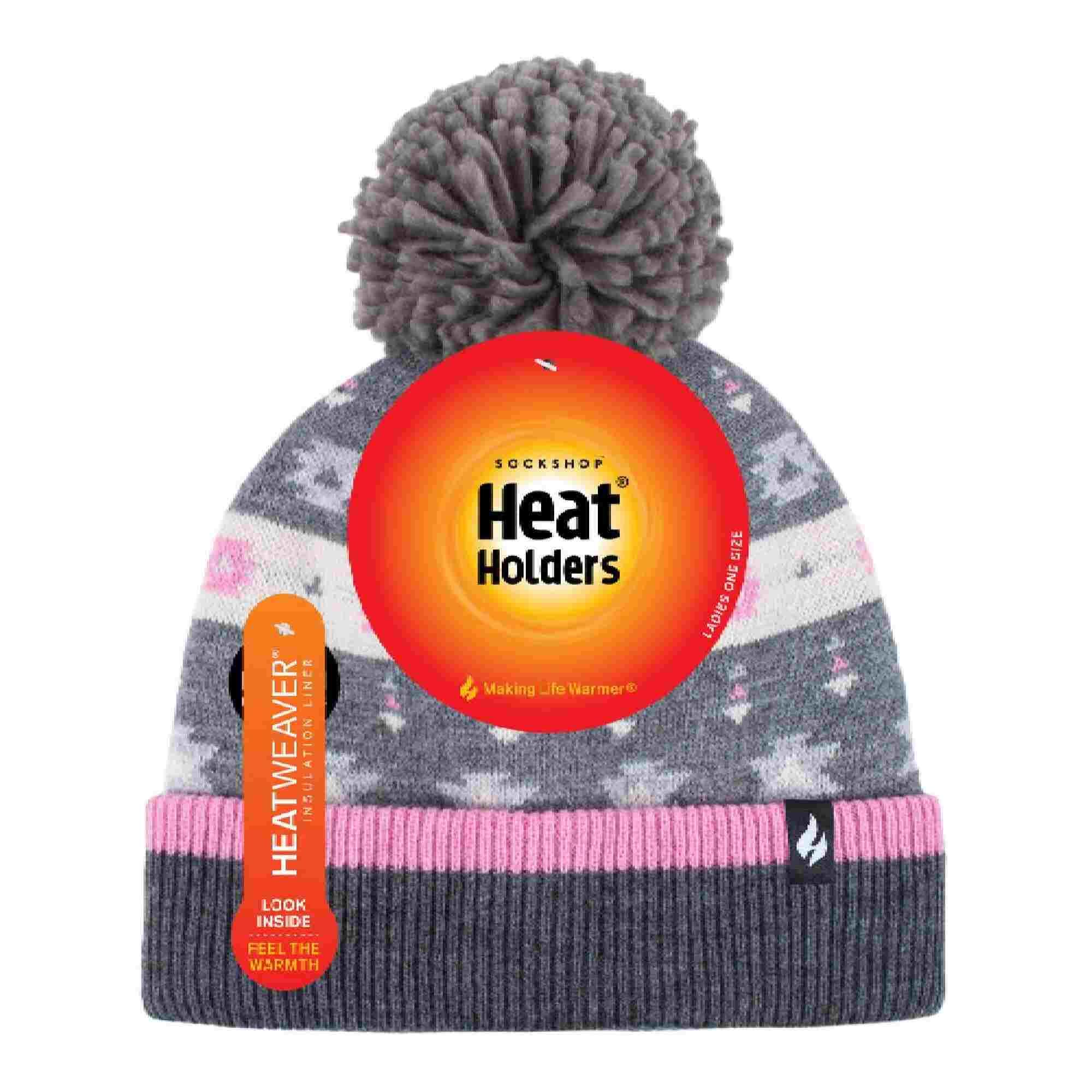 Ladies Warm Knit Fleece Lined Winter Hat with Pom Pom 2/5