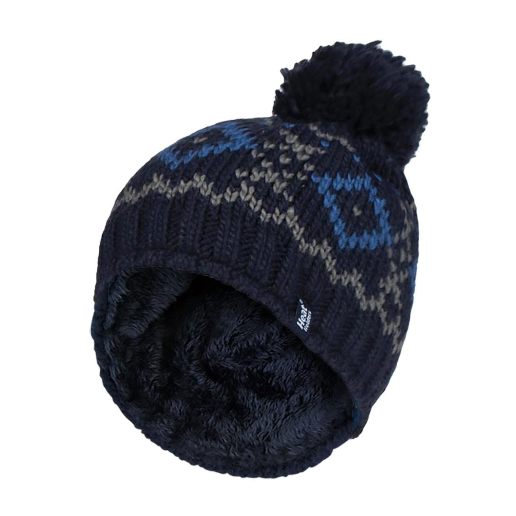 Mens Fleece Lined Thermal Winter Warm Beanie Bobble Hat with Pom Pom 1/6