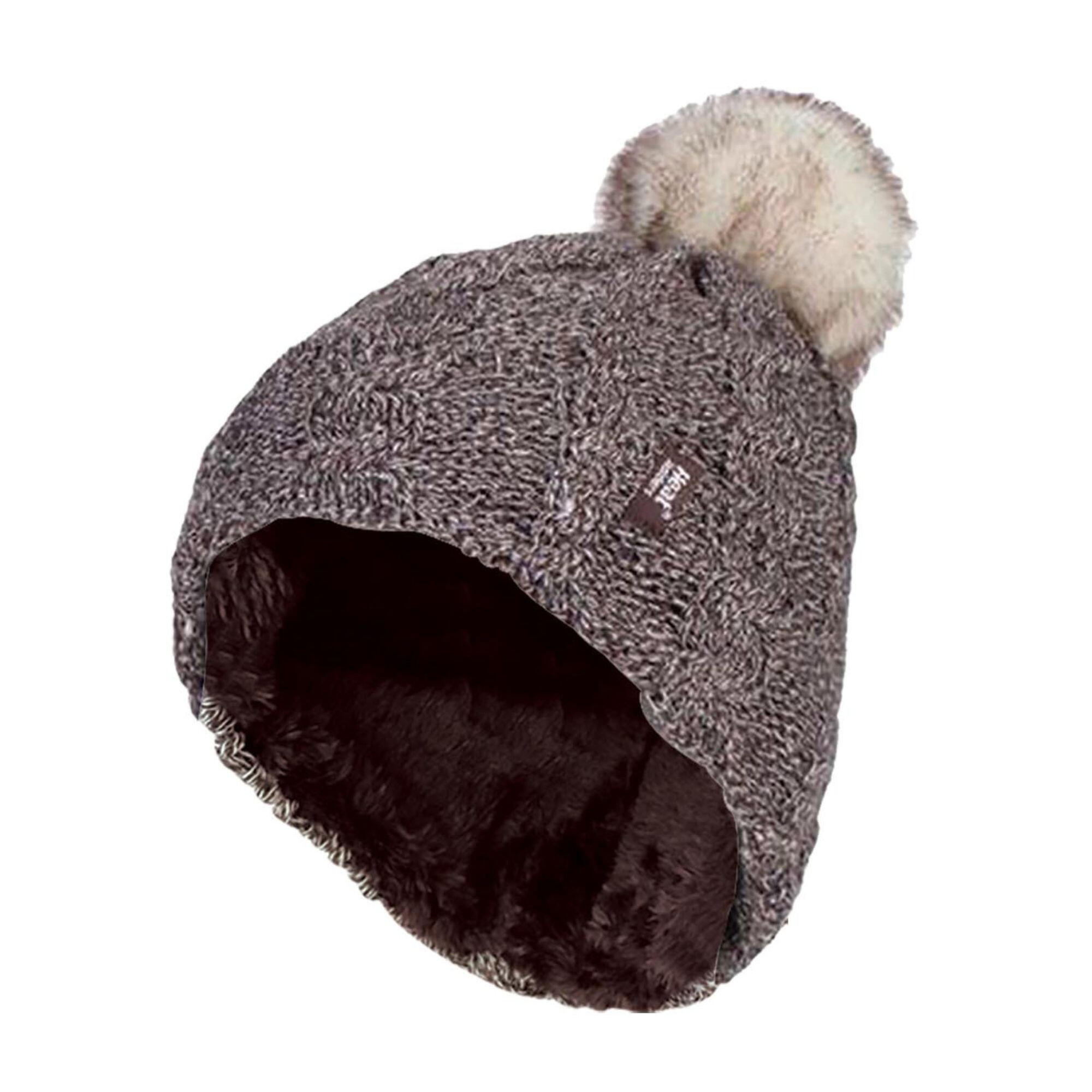 Ladies Knit Fleece Lined Thermal Bobble Hat with Pom Pom 1/4