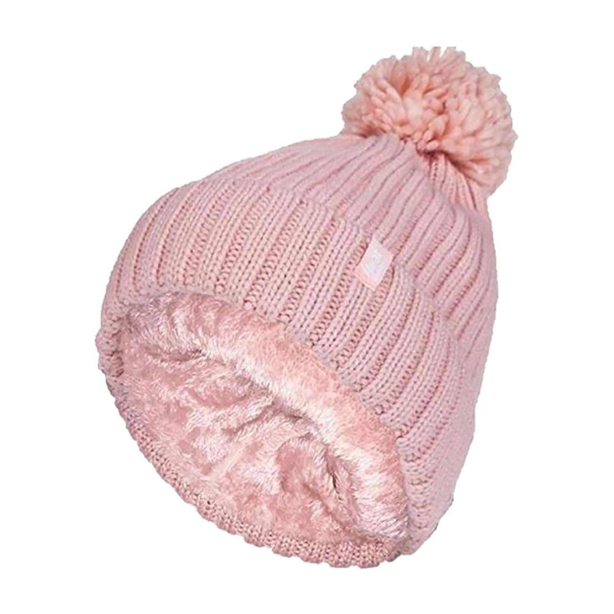 HEAT HOLDERS Ladies Ribbed Cuffed Thermal Insulated Winter Pom Pom Bobble Hat