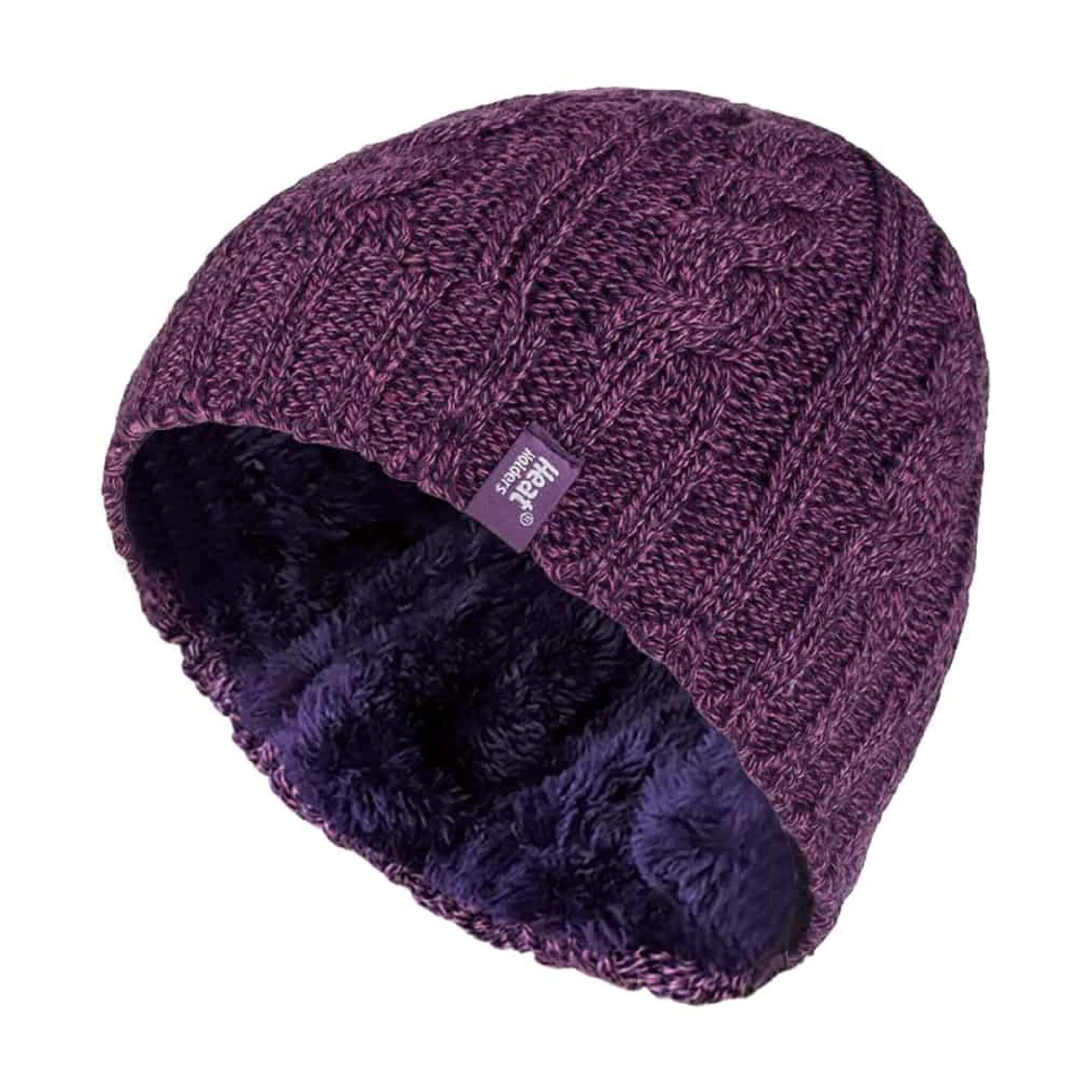 Ladies Cable Knit Fleece Lined 3.4 TOG Thermal Winter Hat 1/4