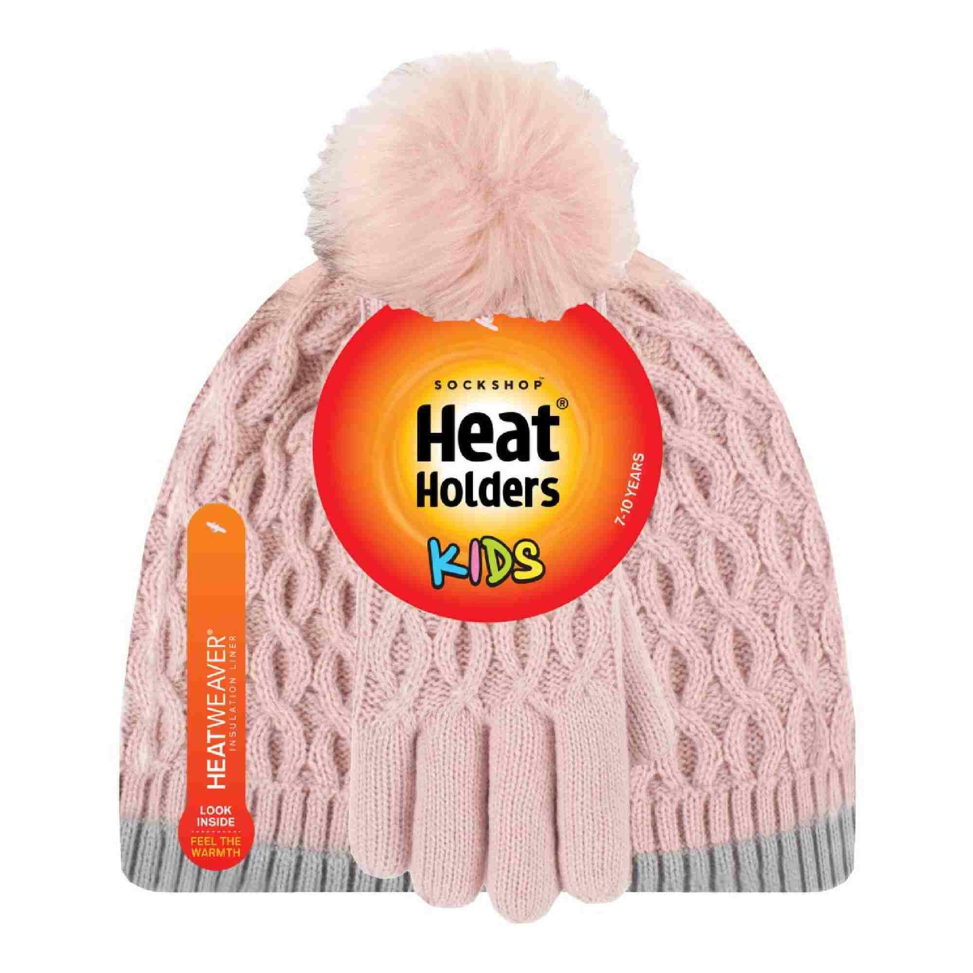 Girls Thermal Insulated Pom Pom Bobble Beanie Hat and Gloves 2/3