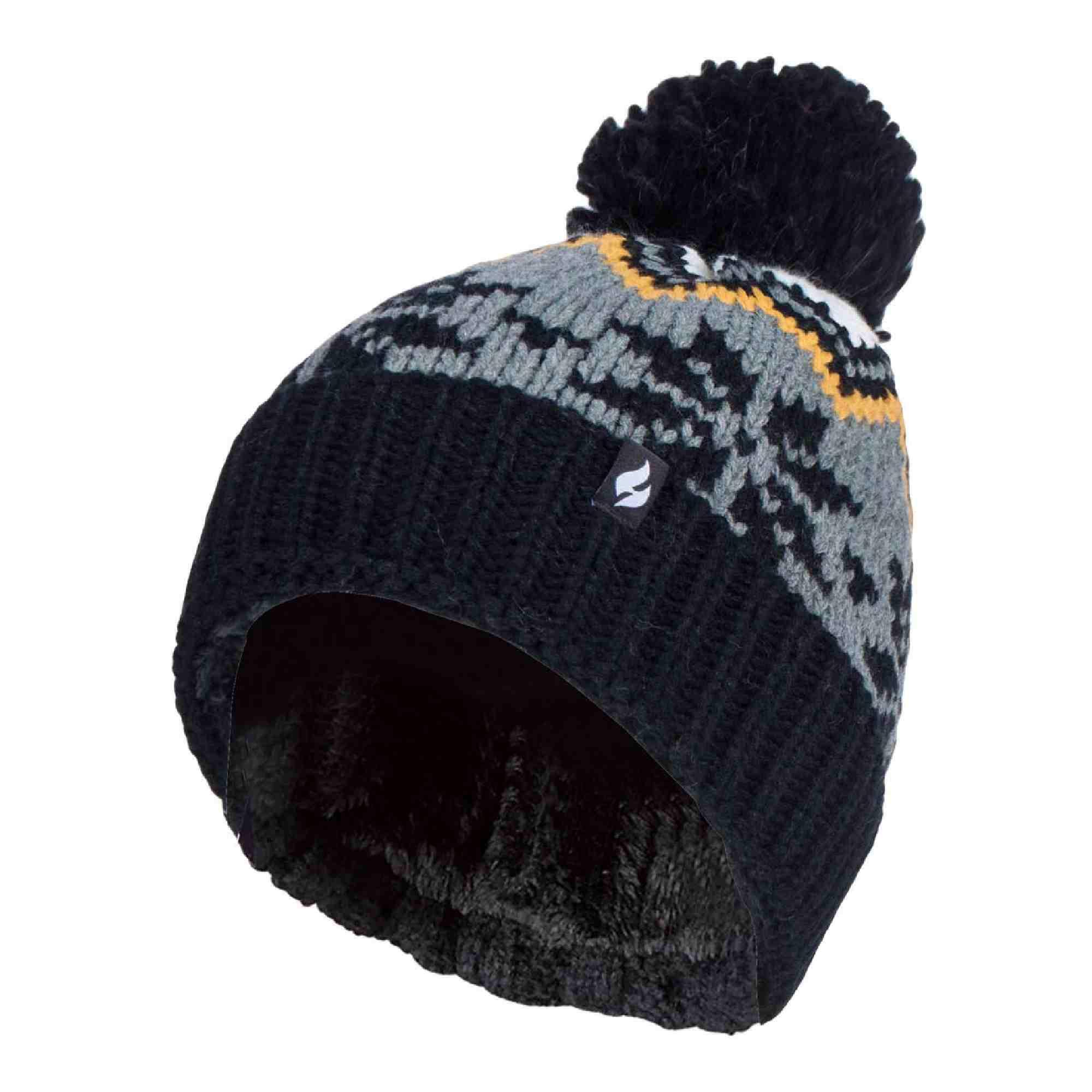 HEAT HOLDERS Ladies Fairisle Patterned Winter Thermal Beanie Hat with Pom Pom