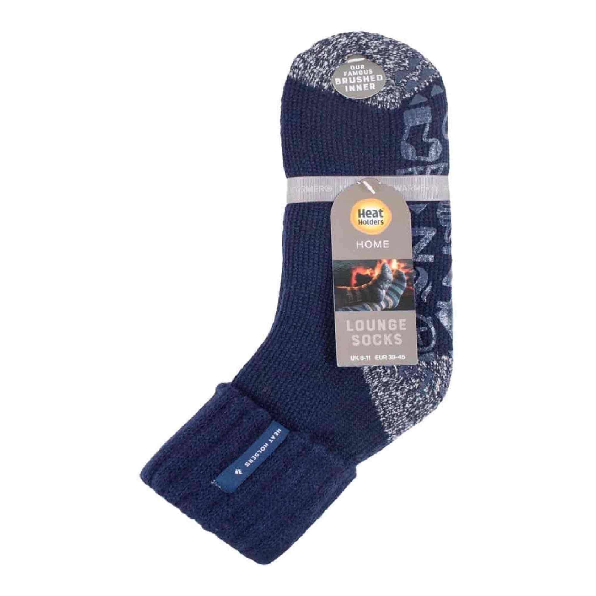 Mens Turnover Thermal Fleece Lined Bed Socks with Non Slip Grips 2/7