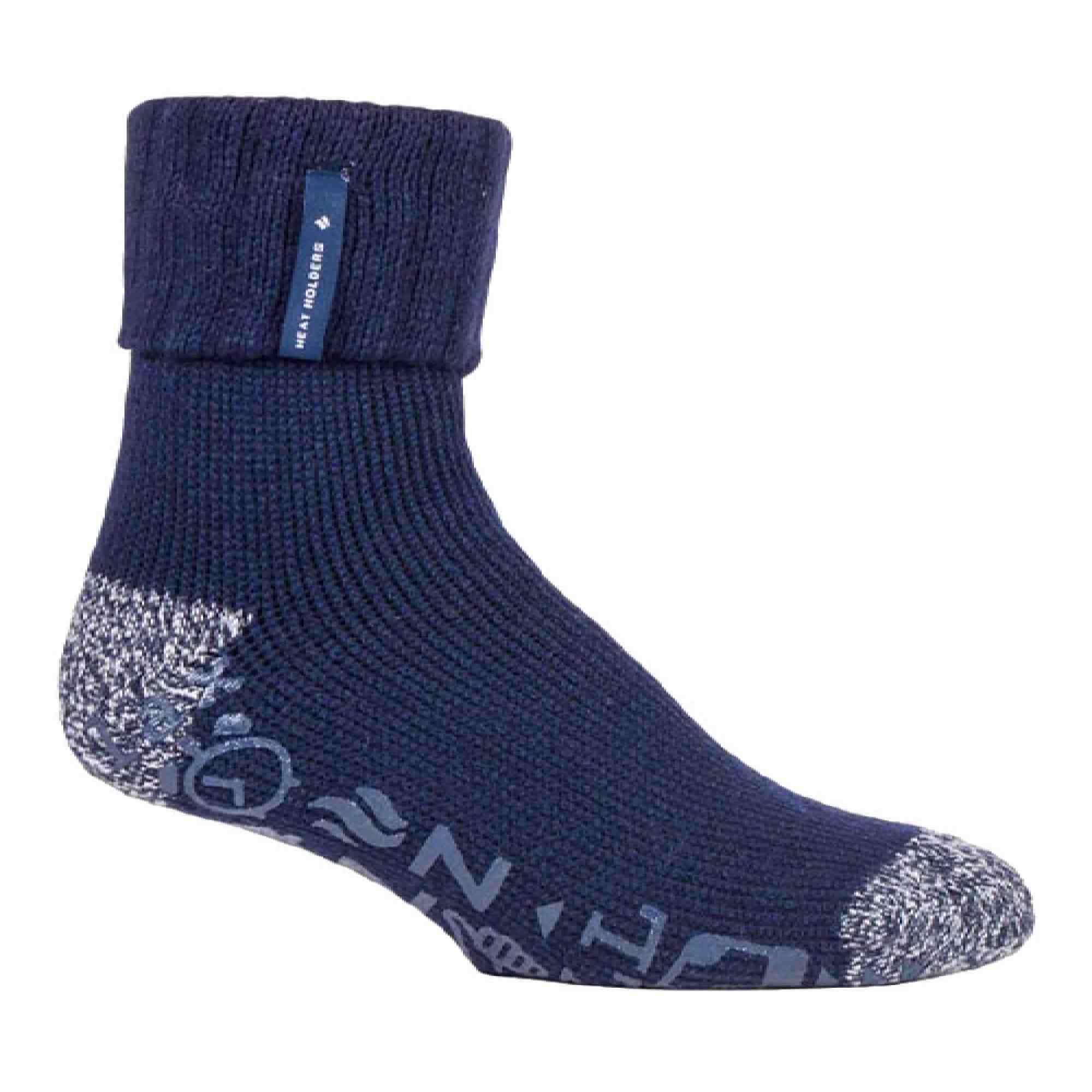 HEAT HOLDERS Mens Turnover Thermal Fleece Lined Bed Socks with Non Slip Grips