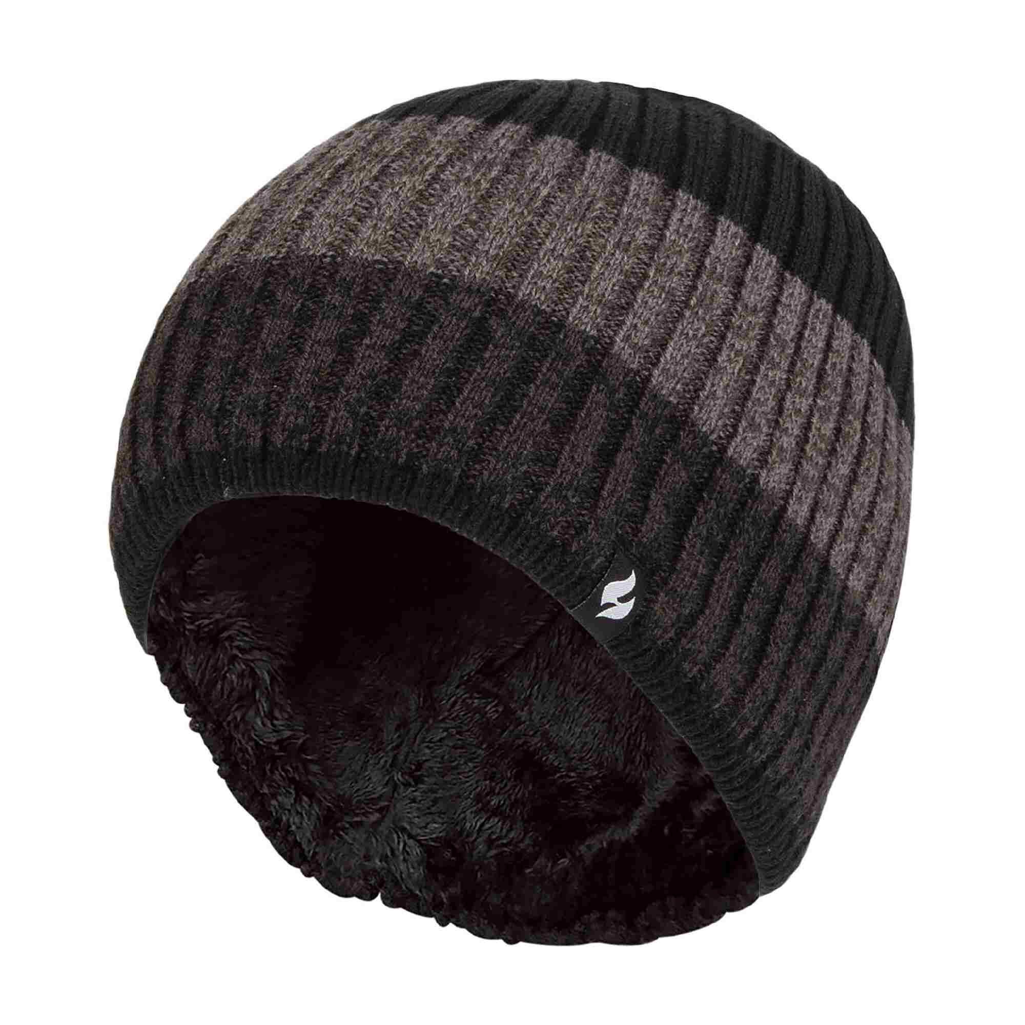 Mens Turnover Cuff Winter Knitted Striped Thermal Beanie 2/4