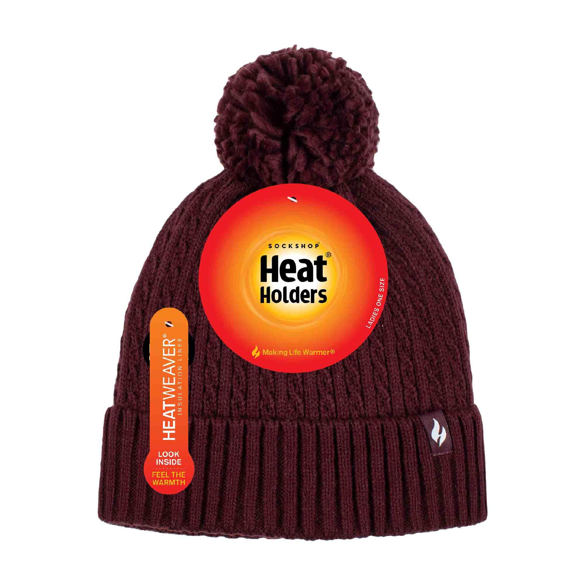 Ladies Winter Ribbed Thermal Cable Knit Beanie Pom Pom Hat 2/5