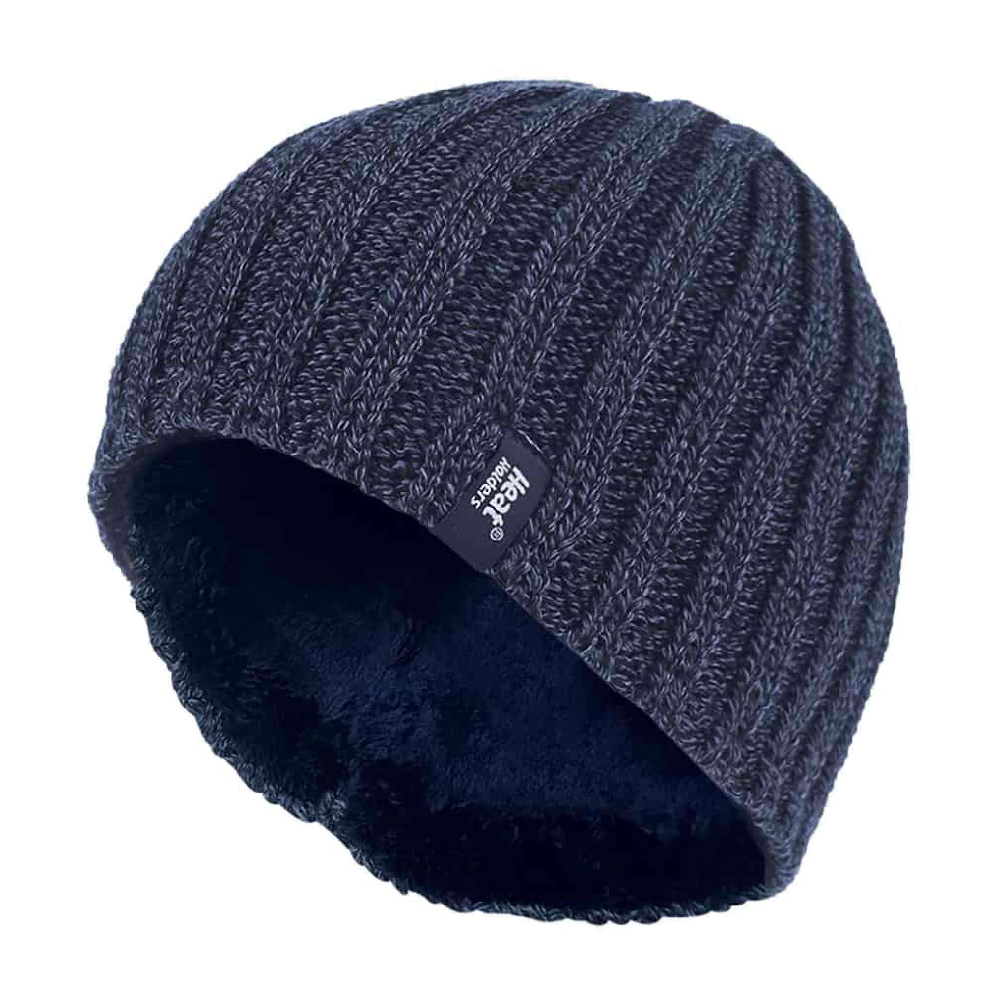 HEAT HOLDERS Mens 3.4 TOG Fleece Lined Ribbed Knitted Thermal Winter Hat