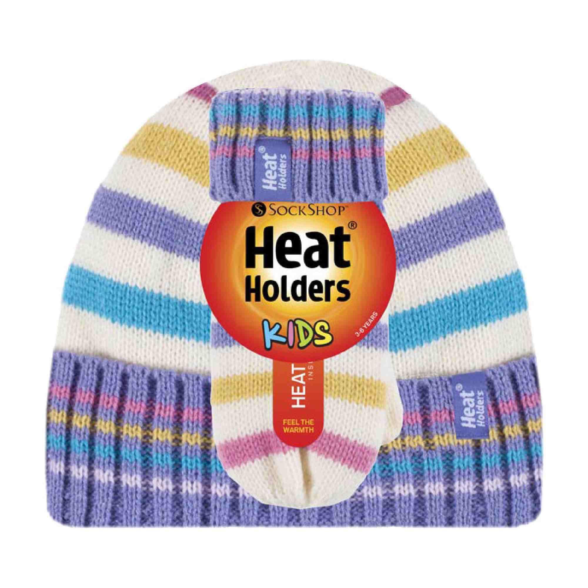 Heat Holders - Mädchen Fleece Gestreift Winter Thermo Mütze und Fäustlinge Set 2/5